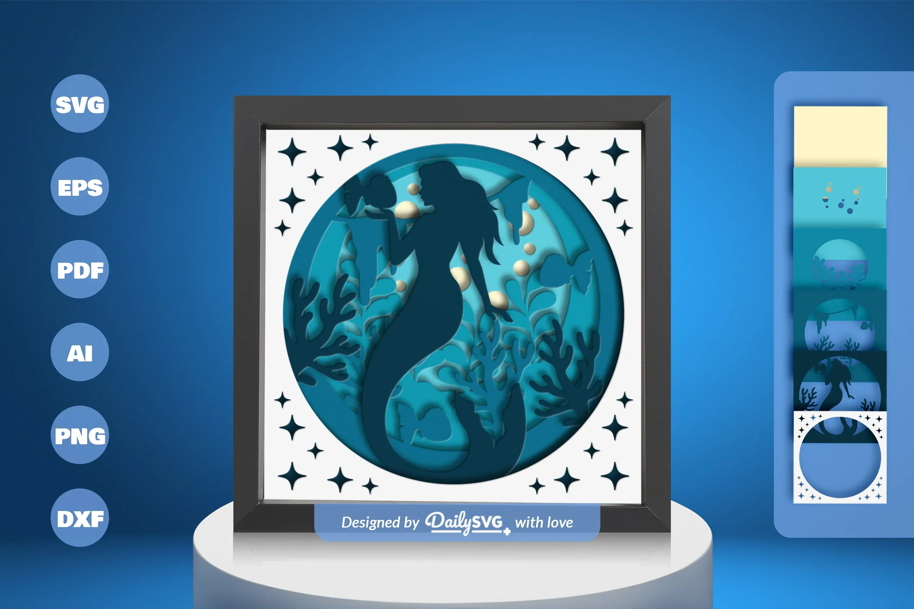 Mermaid Underwater Scene Papercut SVG Bundle