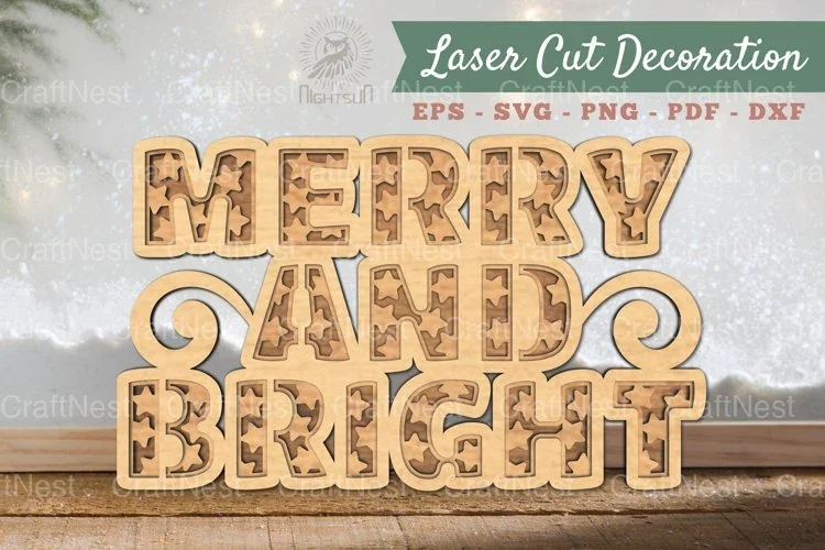 Merry and Bright 3D Lasercut Decoration Clipart Bundle