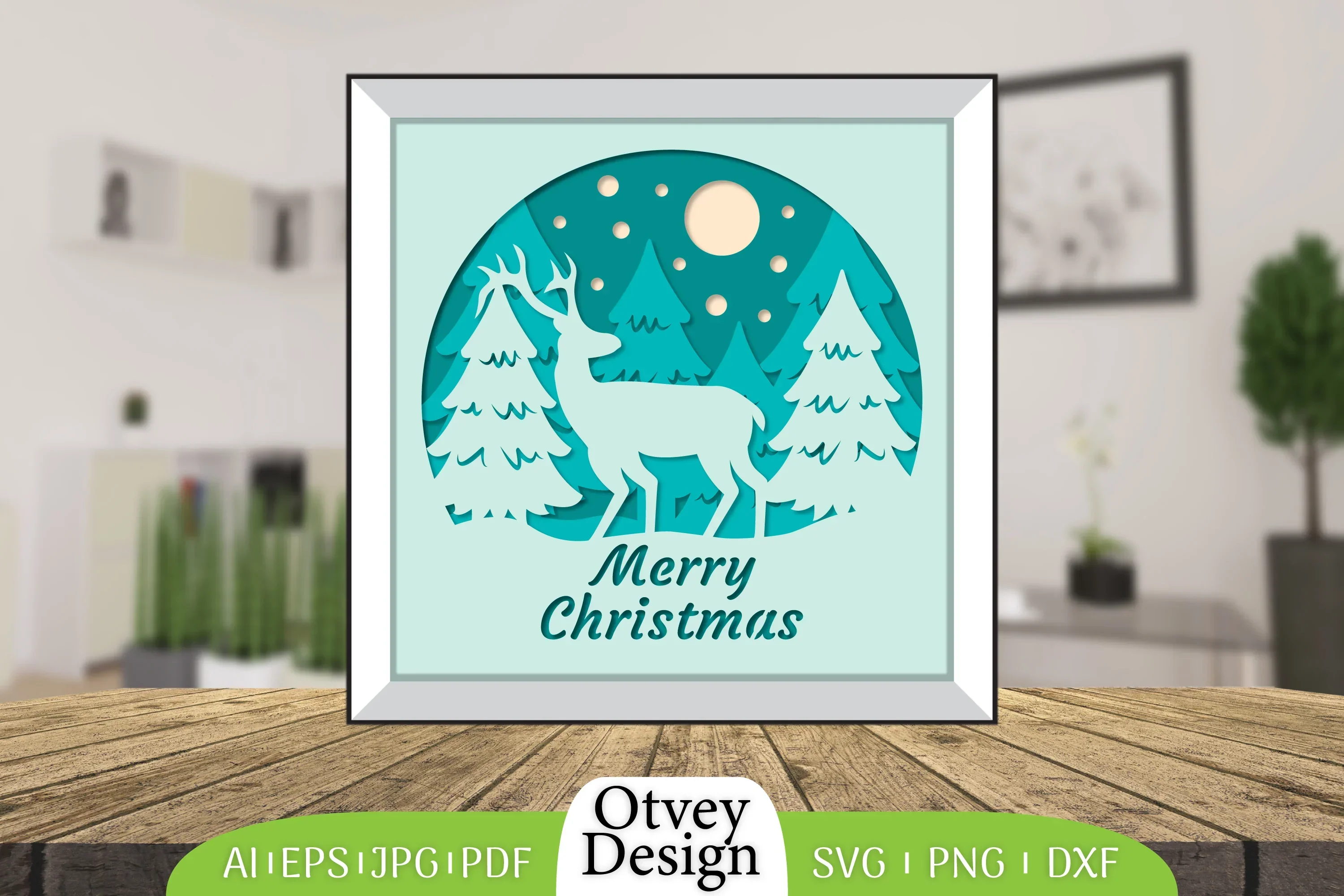 Merry Christmas Deer 3D Shadow Box Papercut SVG Bundle