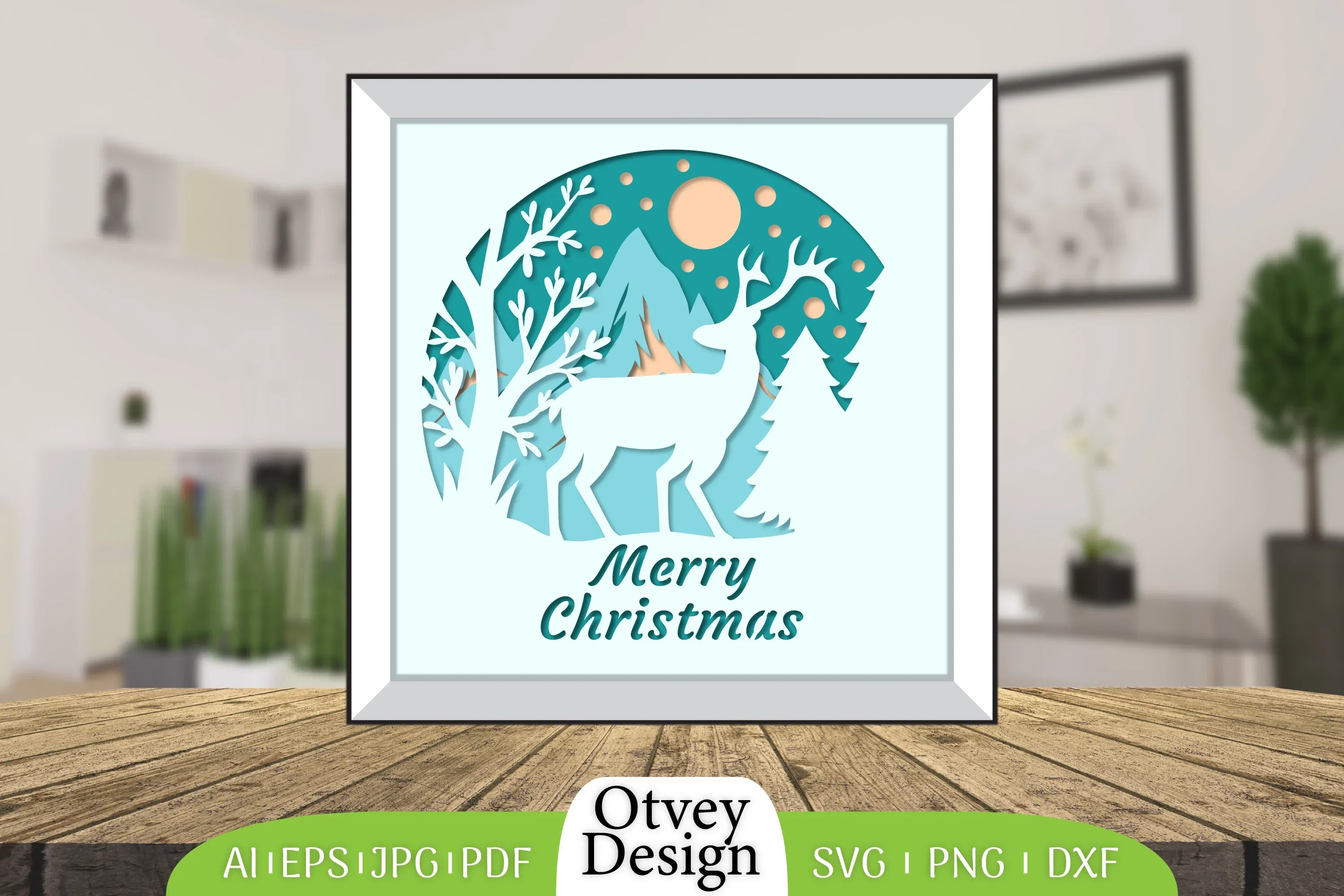 Merry Christmas Deer 3D Shadow Box Papercut SVG Bundle