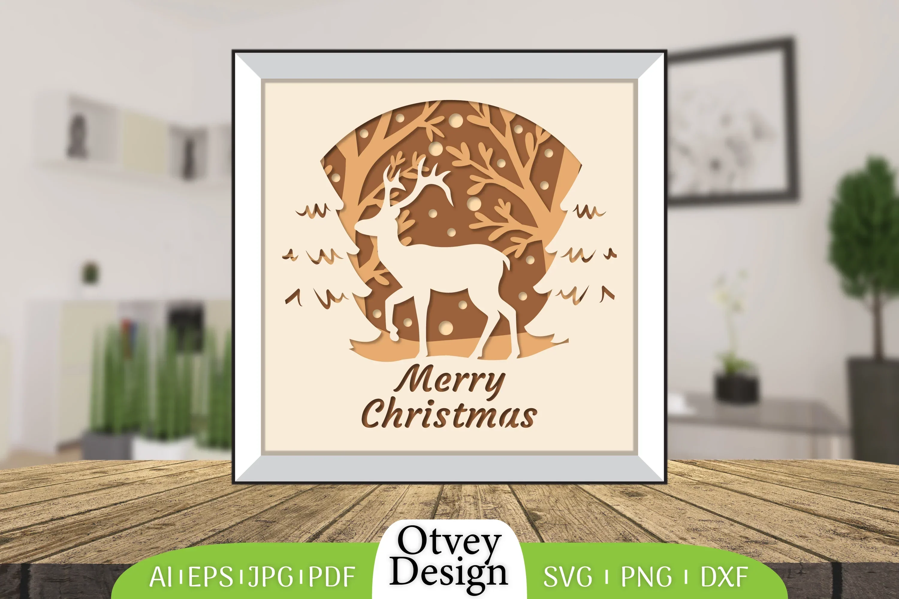 Merry Christmas Deer 3D Shadow Box Papercut SVG Bundle
