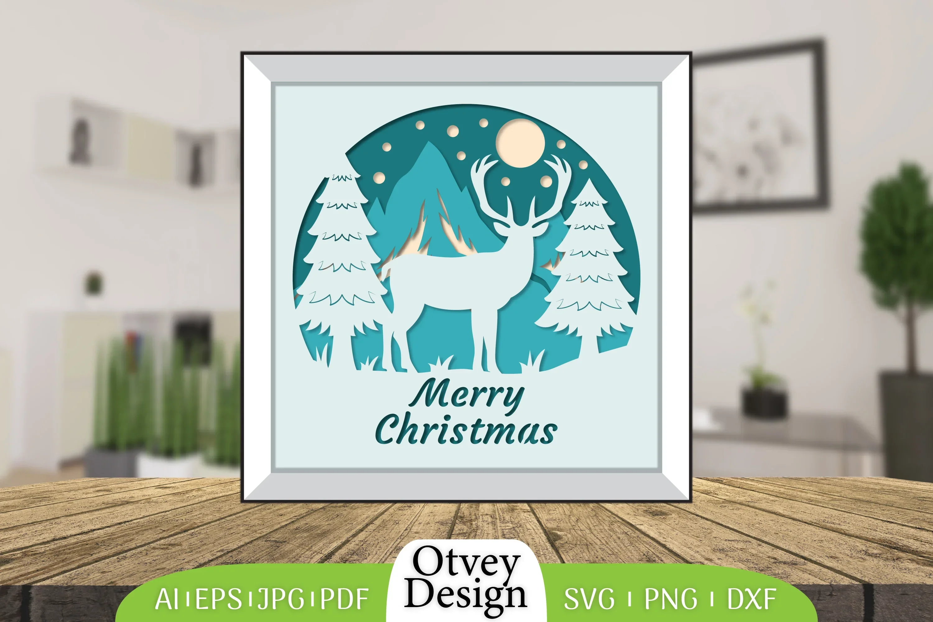 Merry Christmas Deer 3D Shadow Box Papercut SVG Bundle