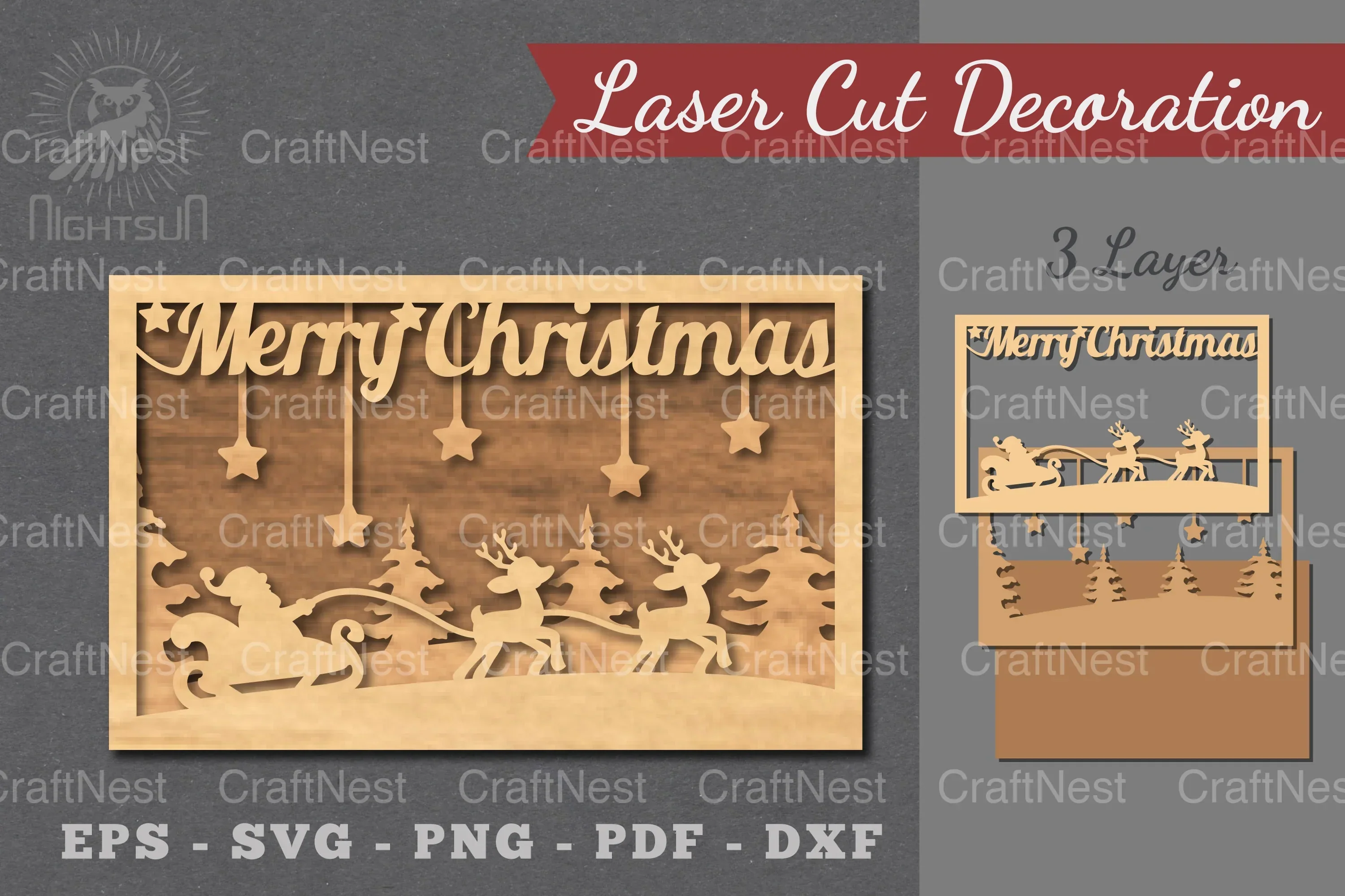 Merry Christmas Scene Laser Cut Decoration Clipart Bundle