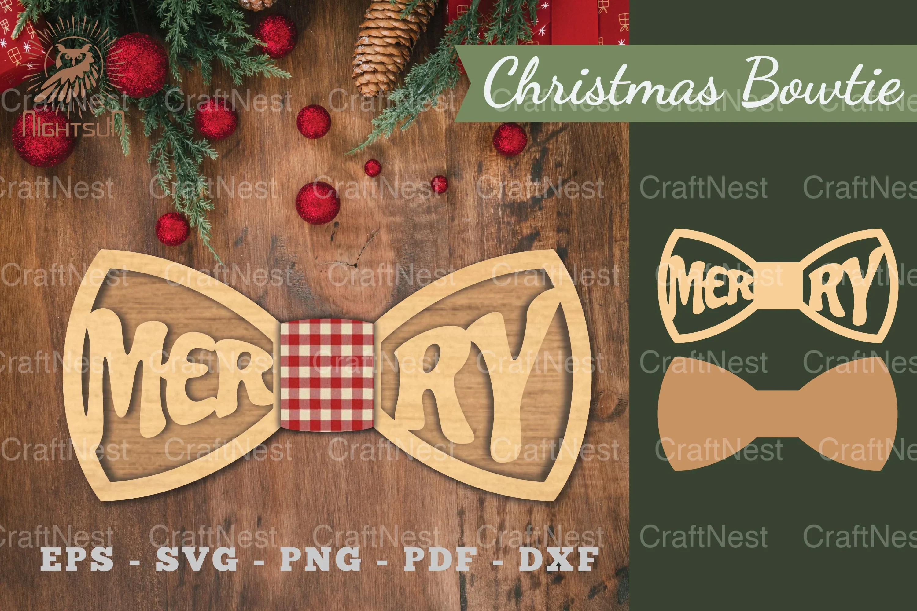 Merry Laser Cut Bowtie Clipart Bundle