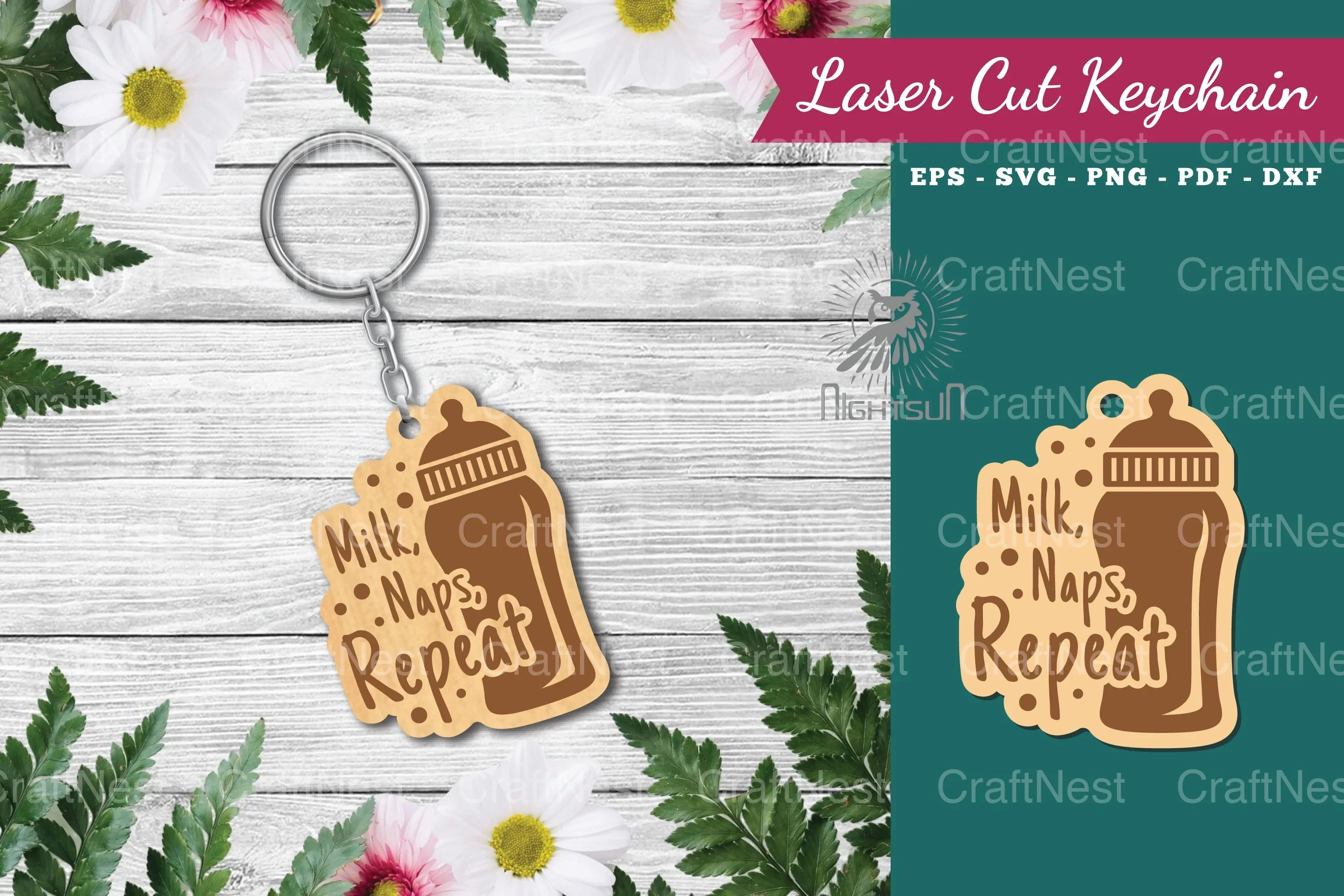 Milk Naps Repeat Laser Cut Keychain Design