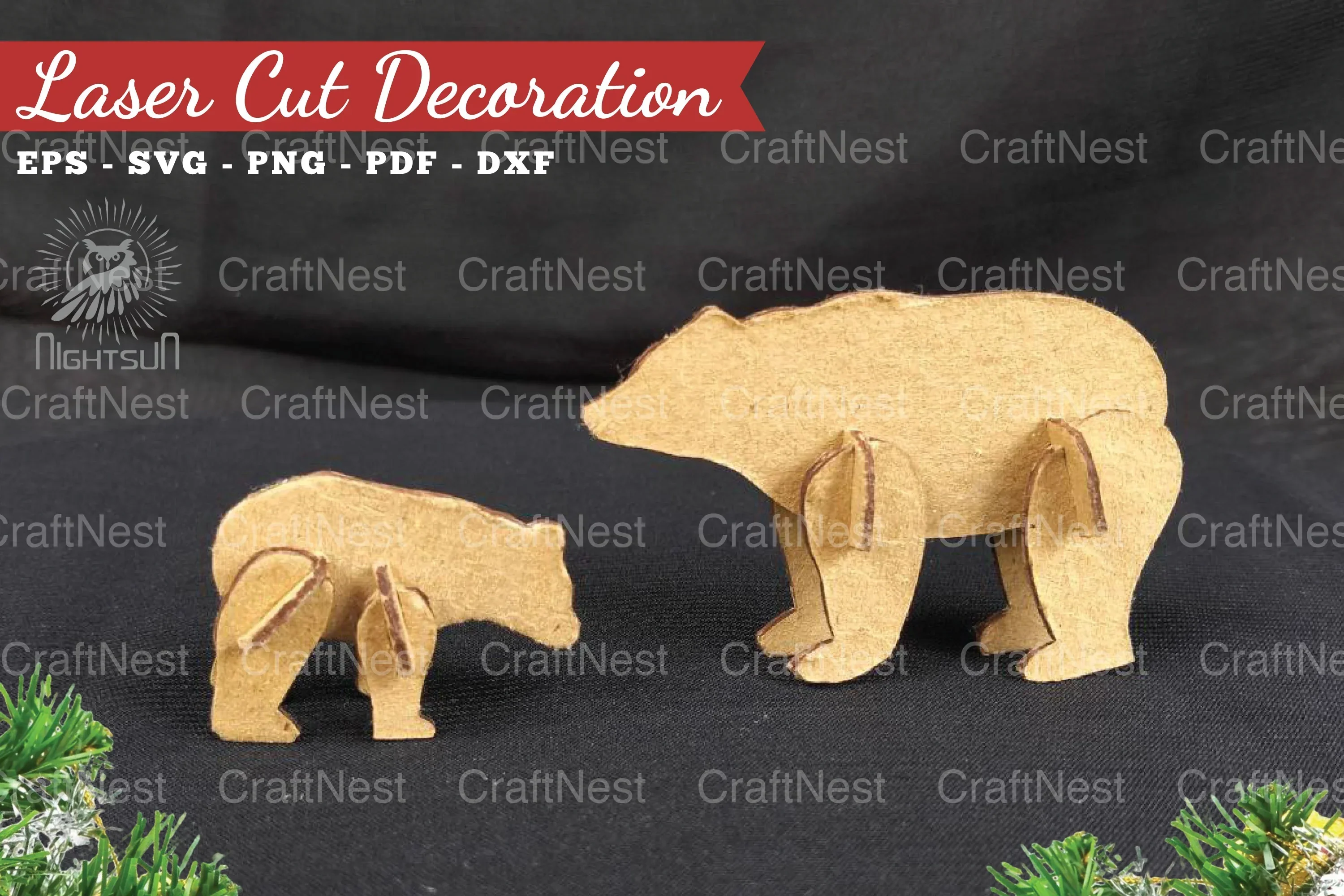 Mom and Baby Bear Laser Cut Home Decor Clipart Bundle