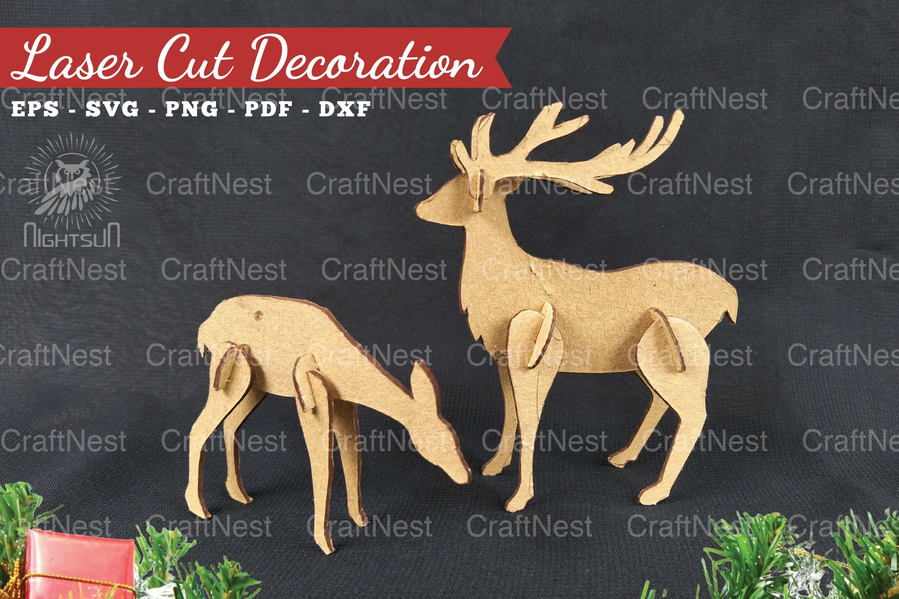 Mom and Baby Deer Laser Cut Home Decor Clipart Bundle