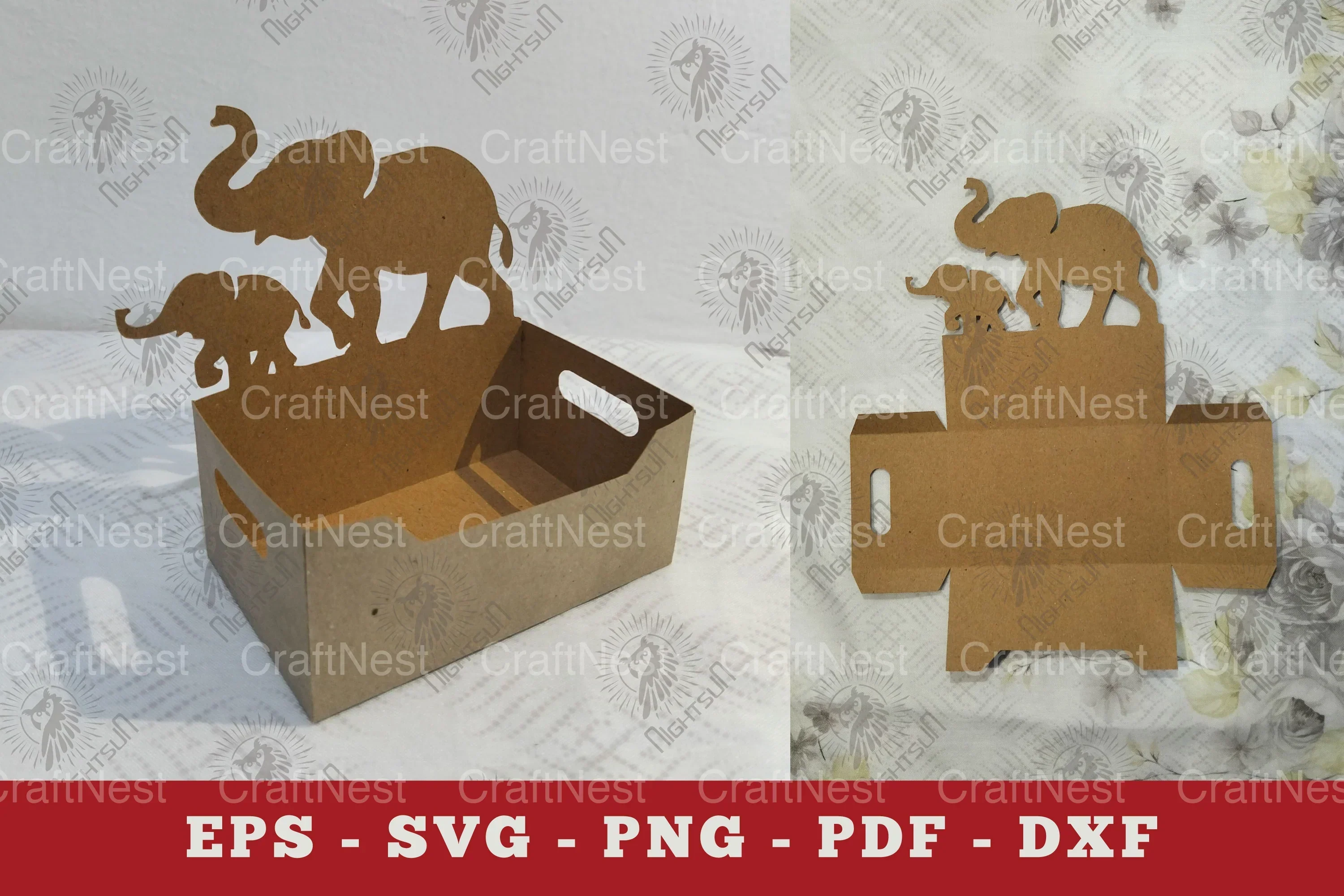 Mom and Baby Elephant Box Display Papercut Clipart Bundle