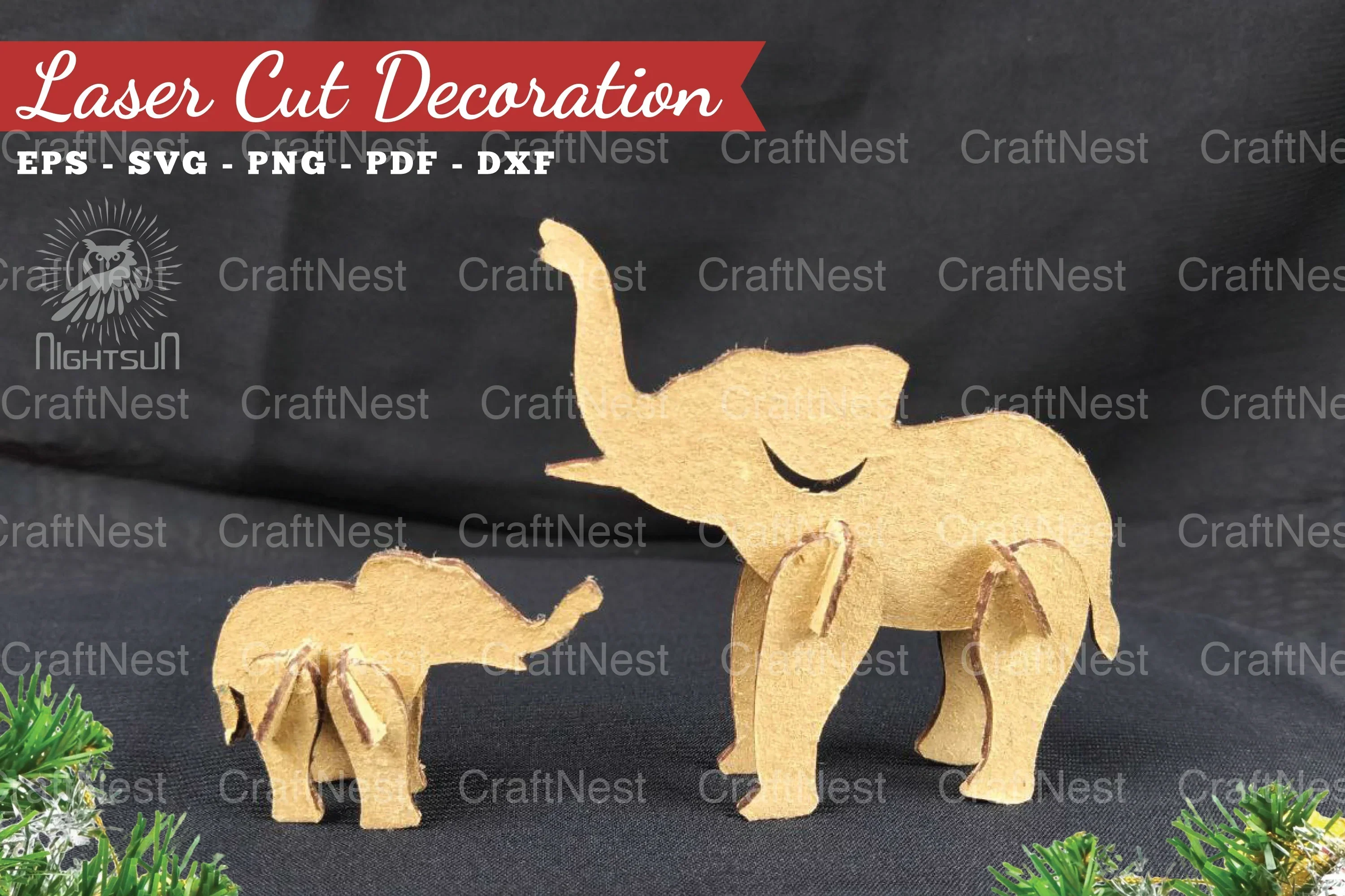 Mom and Baby Elephant Laser Cut Home Decor Clipart Bundle