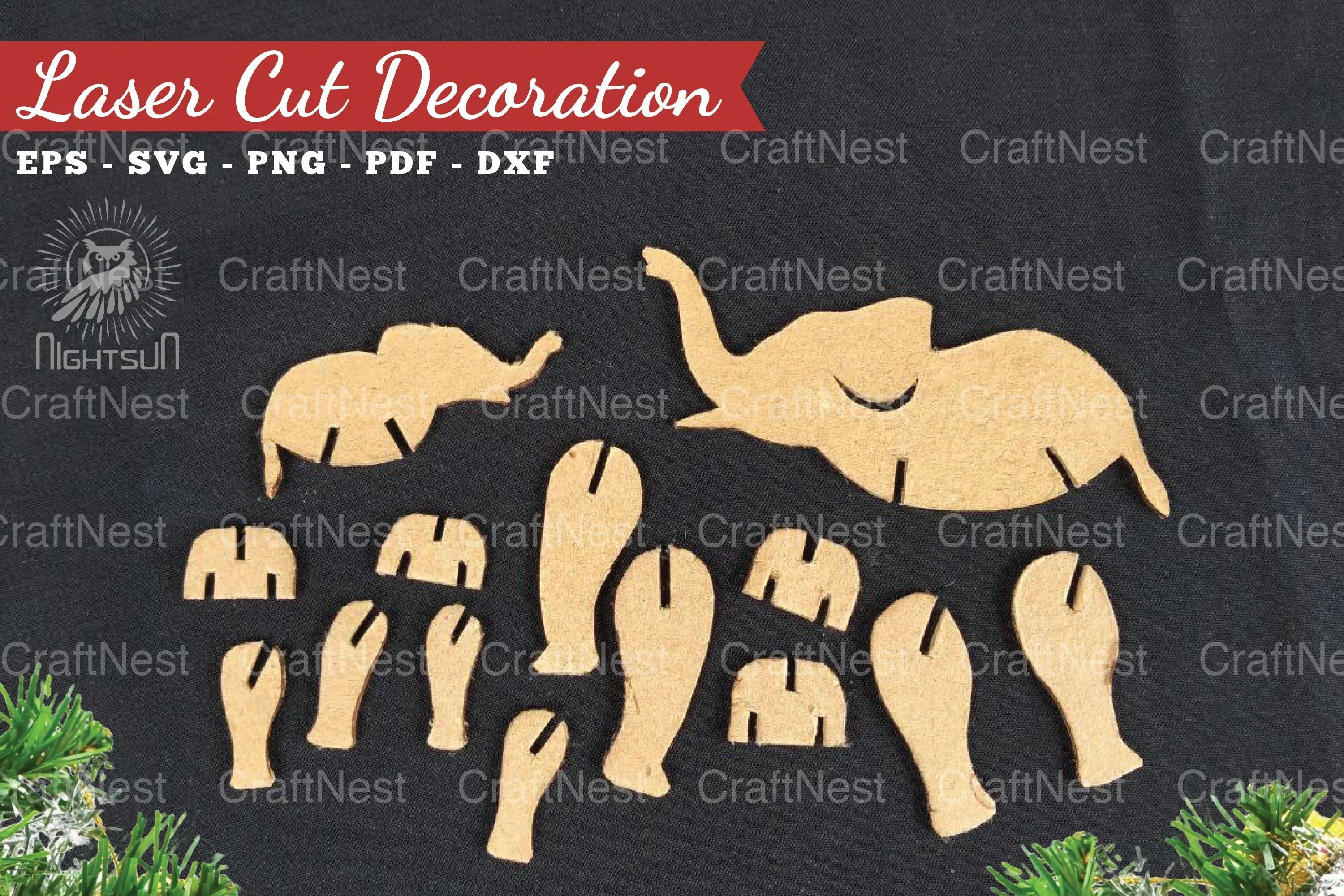 Mom and Baby Elephant Laser Cut Home Decor Clipart Bundle - Image 2