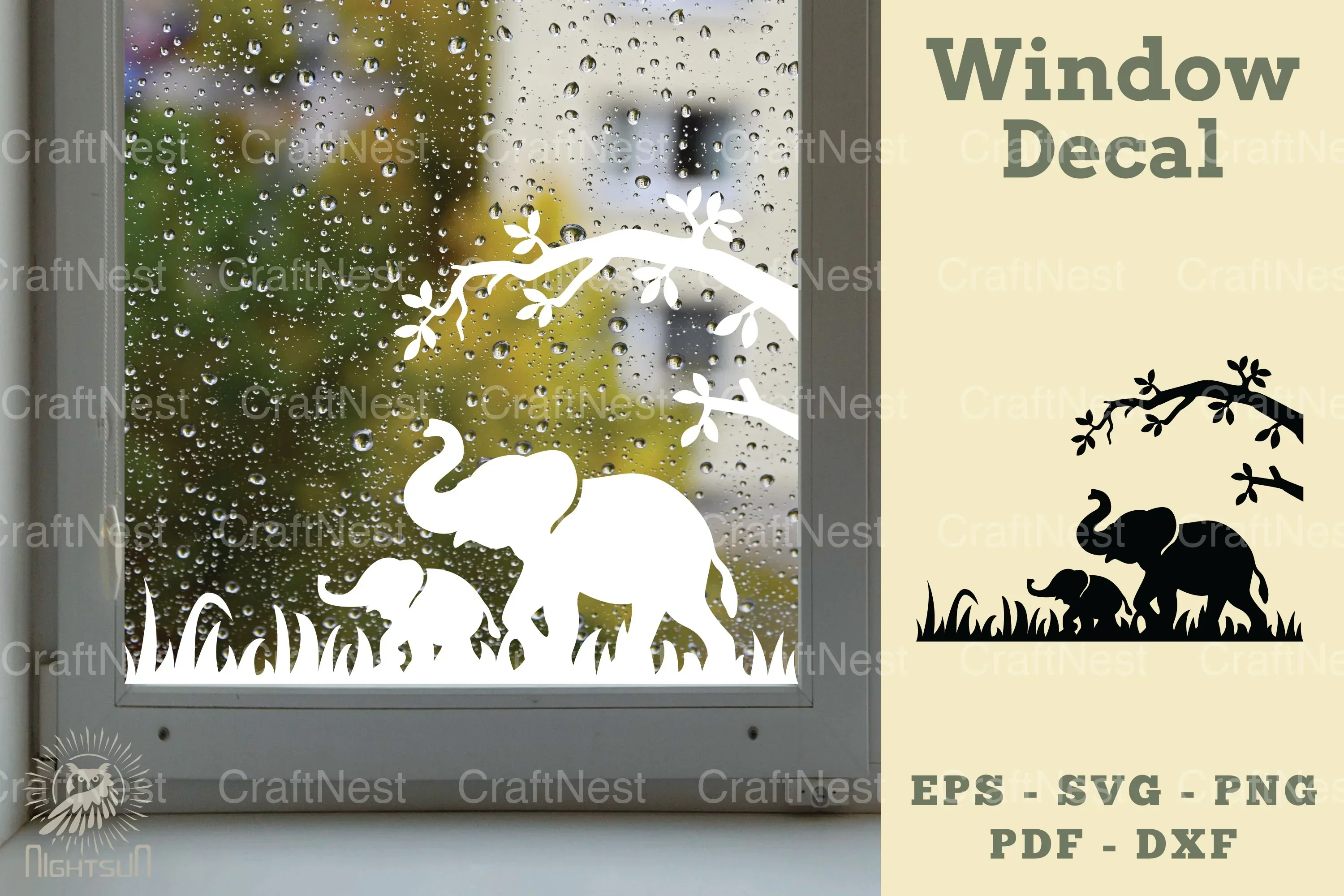 Mom and Baby Elephant Window Decal Clipart Bundle