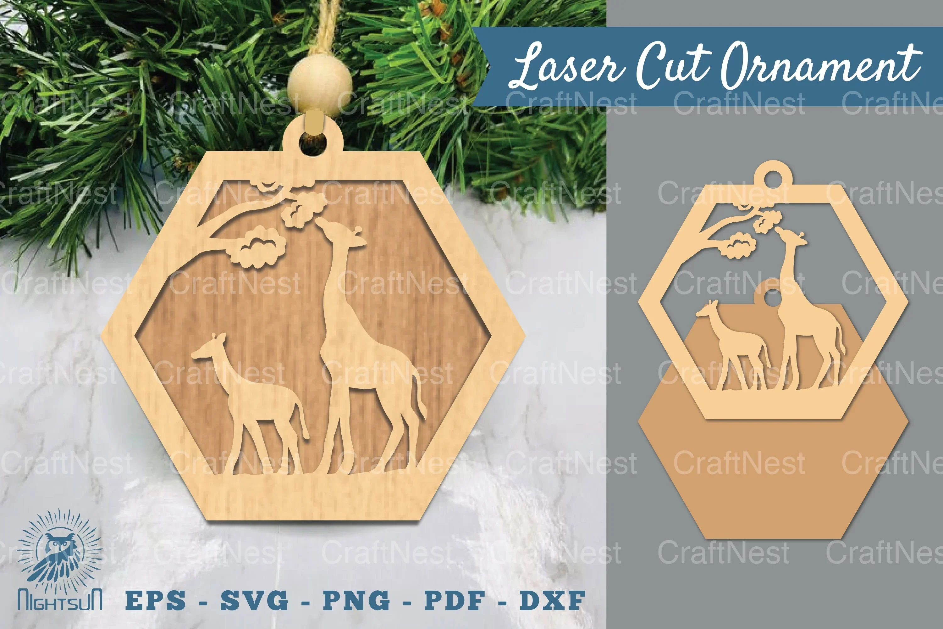 Mom and Baby Giraffe Laser Cut Ornament Clipart Bundle