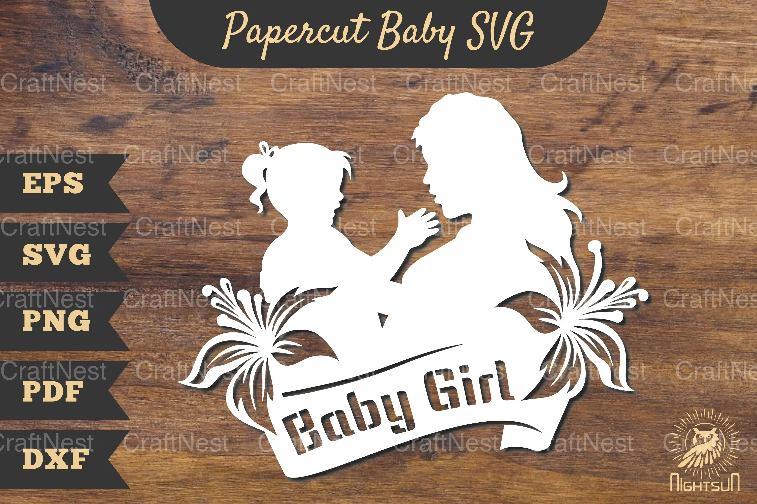Mom and Baby Girl Papercut SVG Bundle