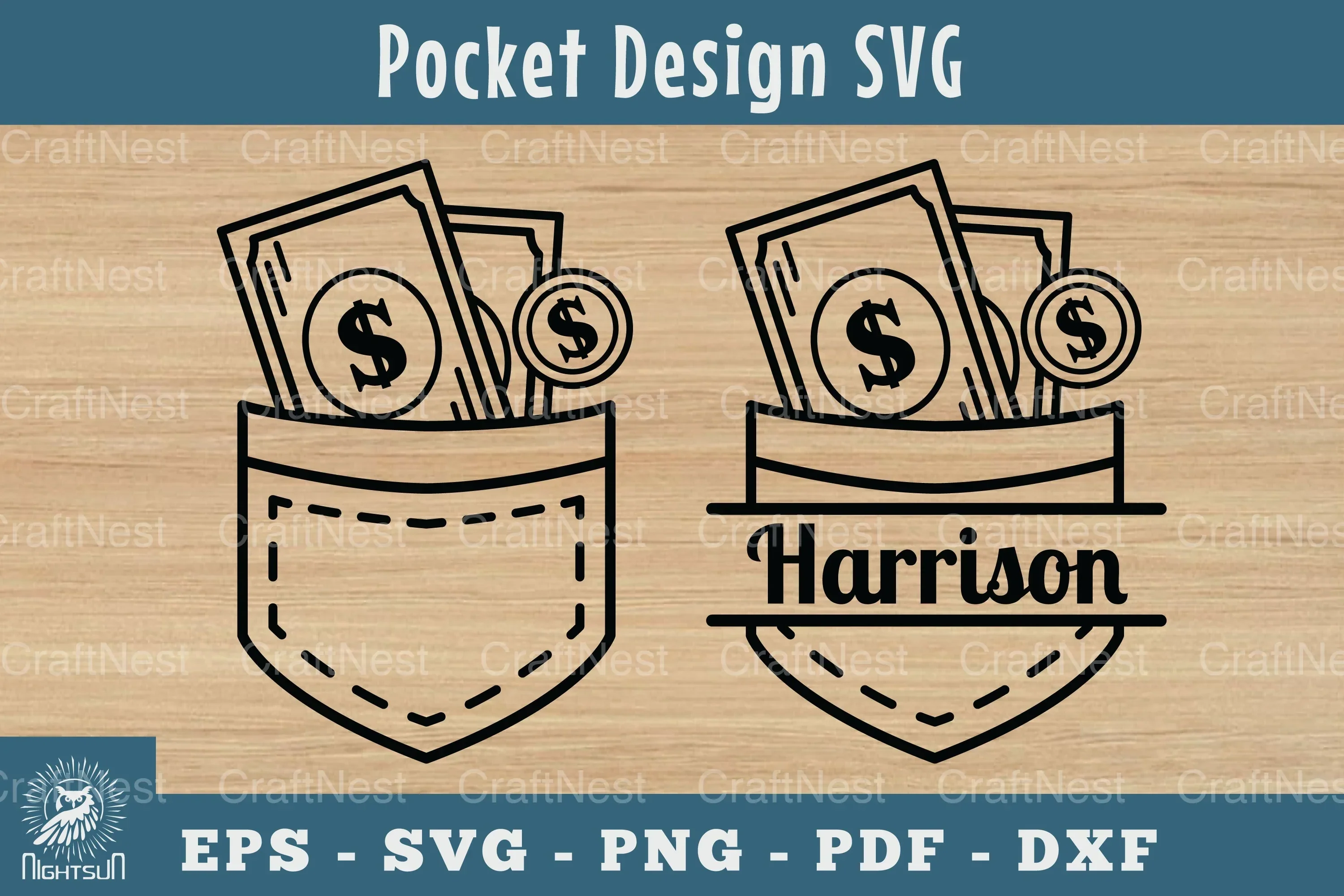 Money in Pocket Silhouette Design Clipart Bundle
