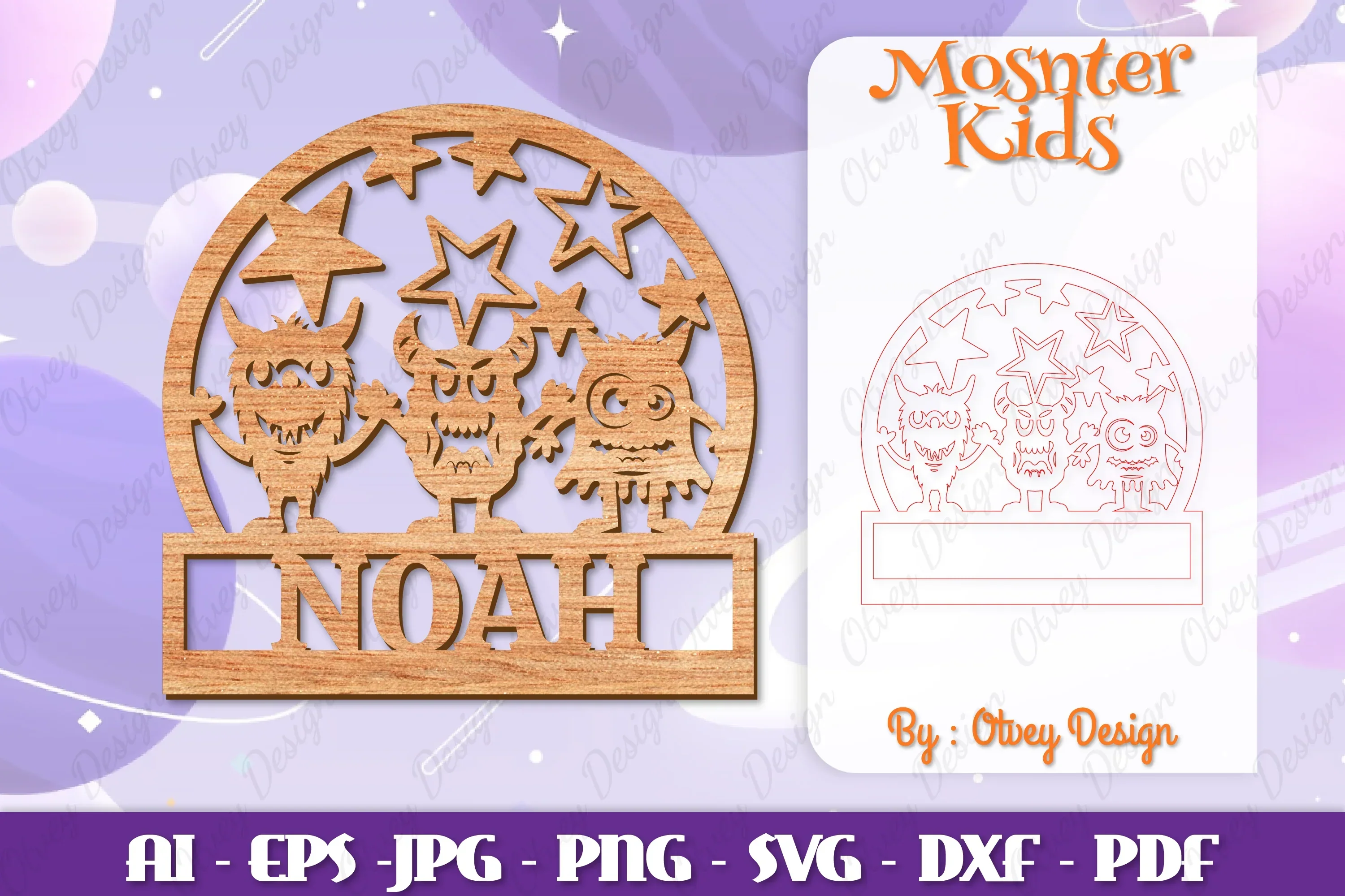 Monsters Kids Name Sign Lasercut SVG Bundle