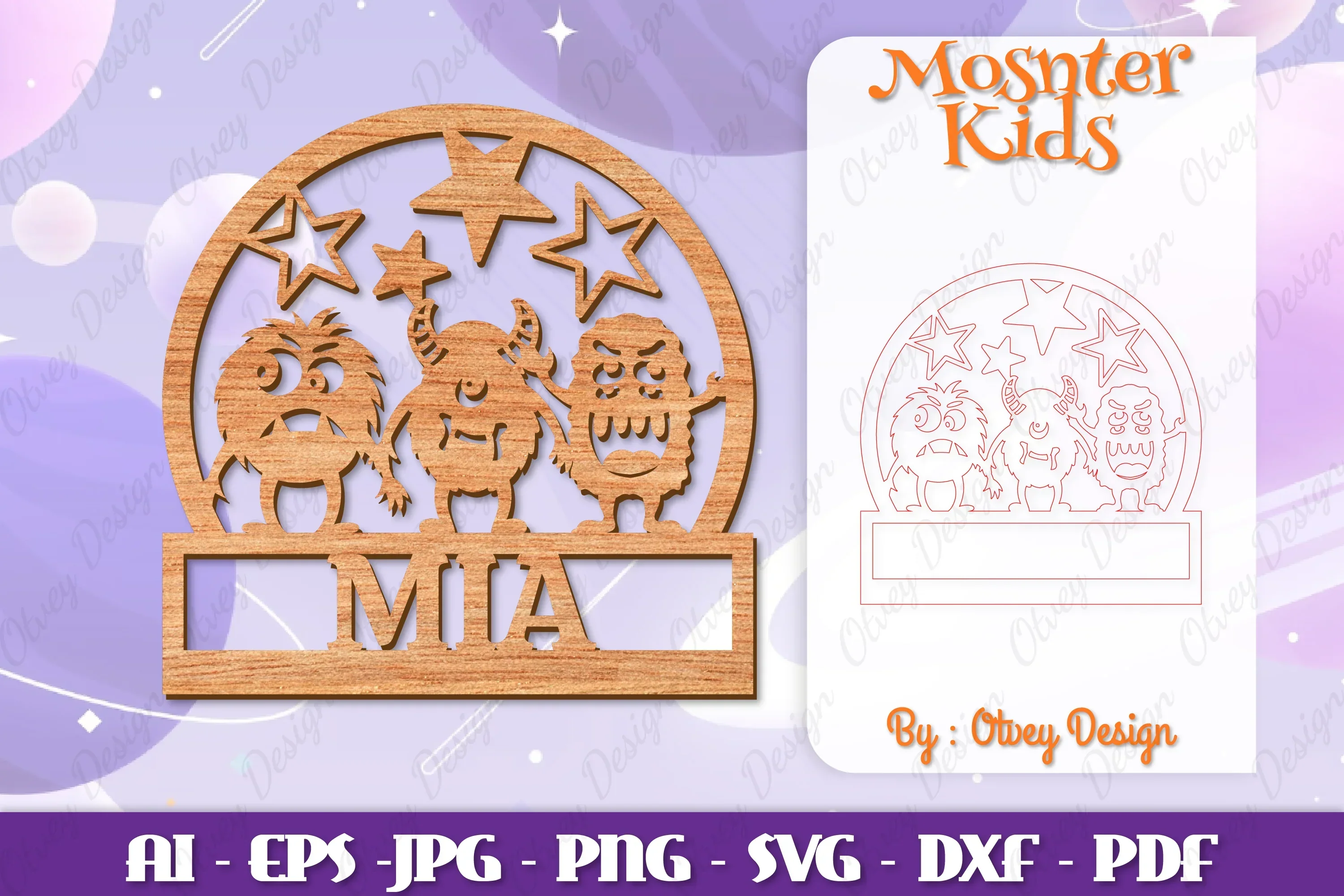 Monsters Kids Name Sign Lasercut SVG Bundle