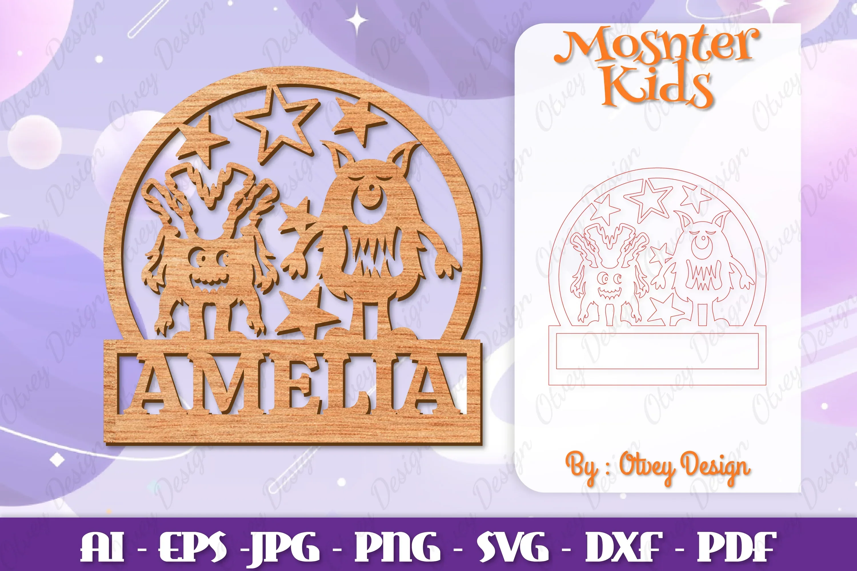 Monsters Kids Name Sign Lasercut SVG Bundle