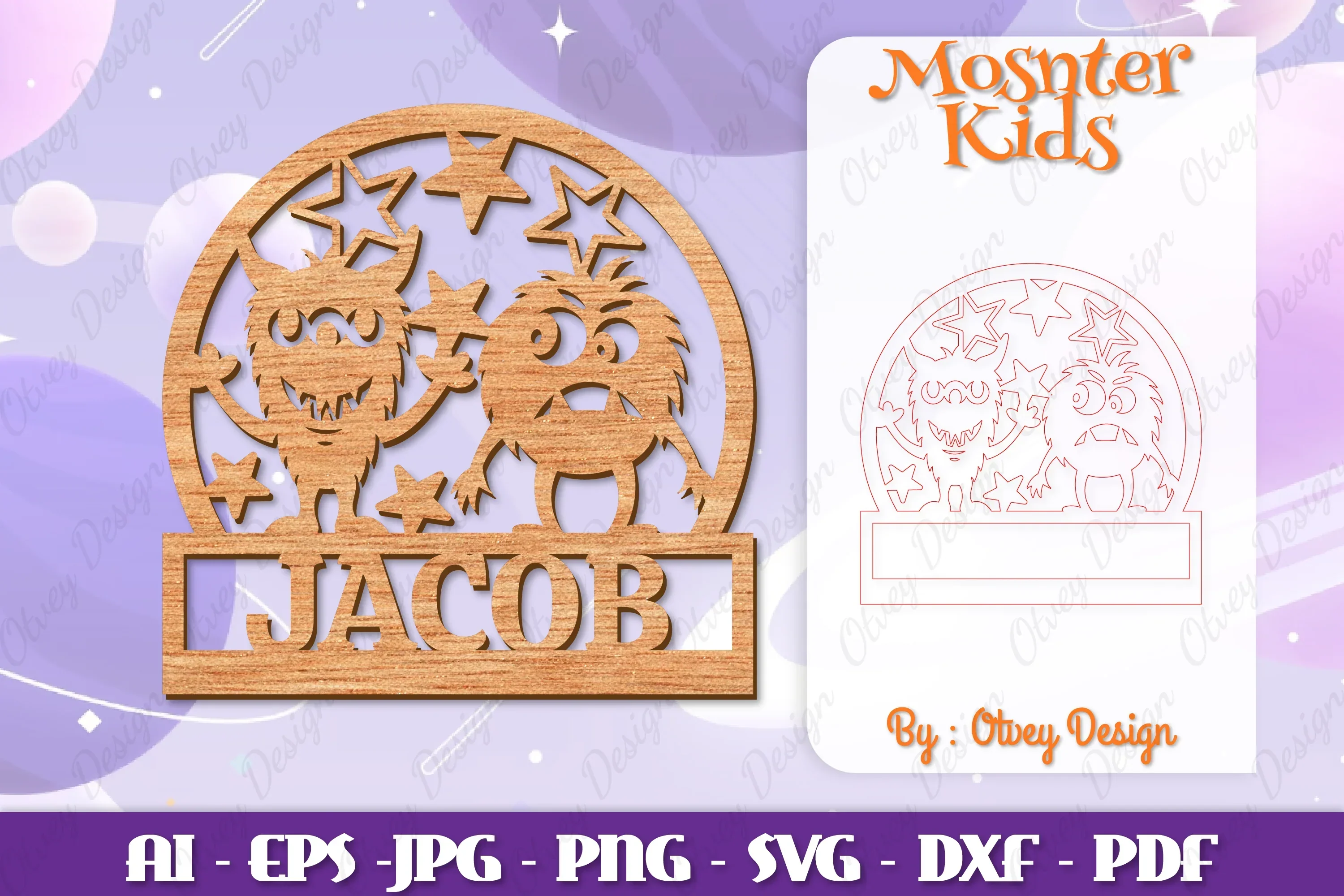 Monsters Kids Name Sign Lasercut SVG Bundle