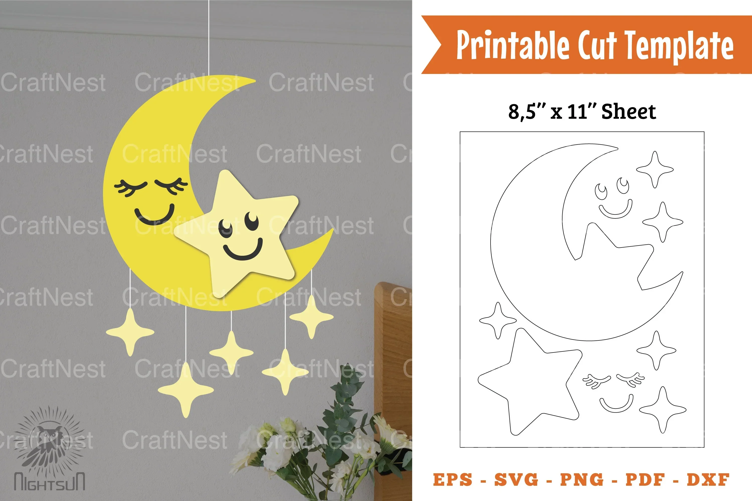 Moon and Star Papercut Template Clipart Bundle