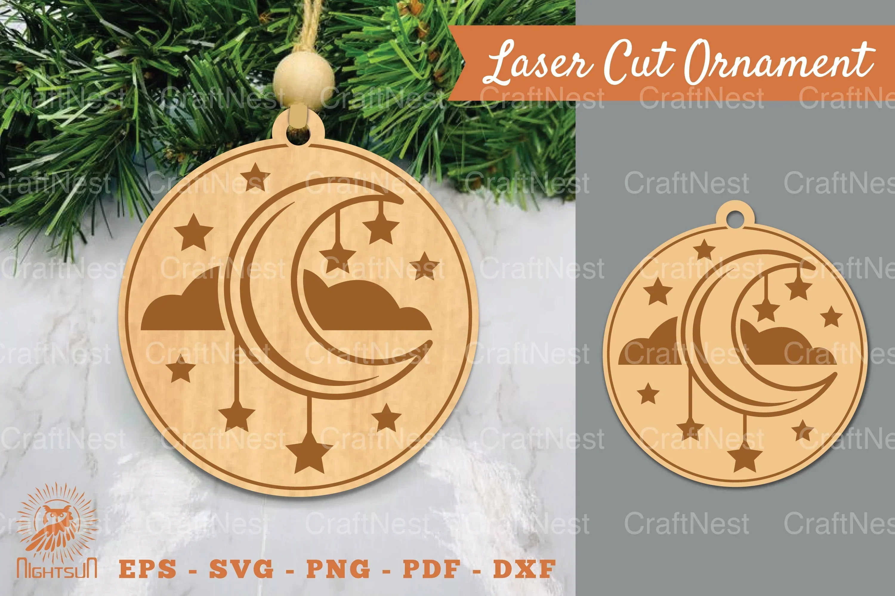 Moon and Stars Laser Cut Ornament Clipart Bundle