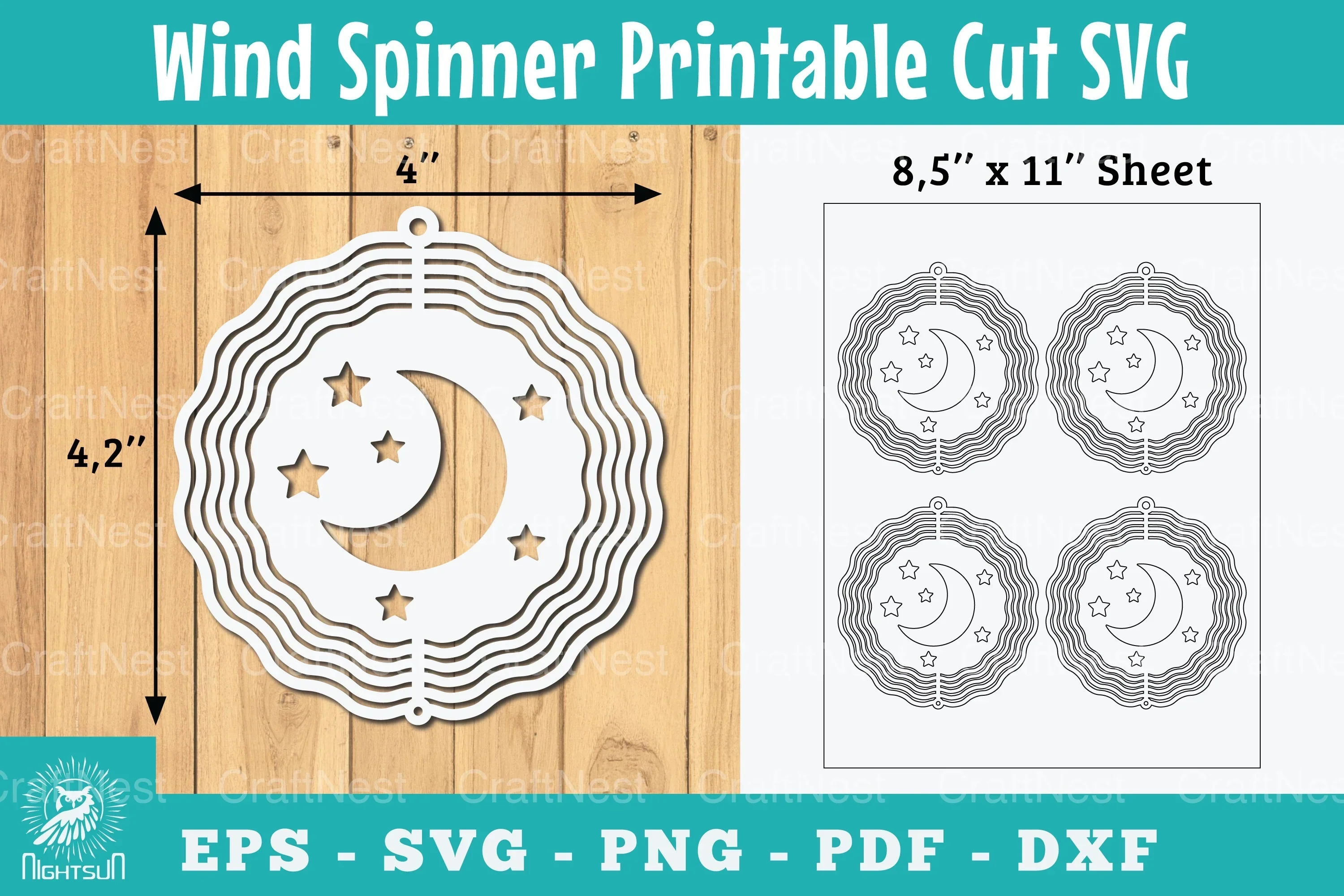 Moon and Stars Wind Spinner Clipart Bundle