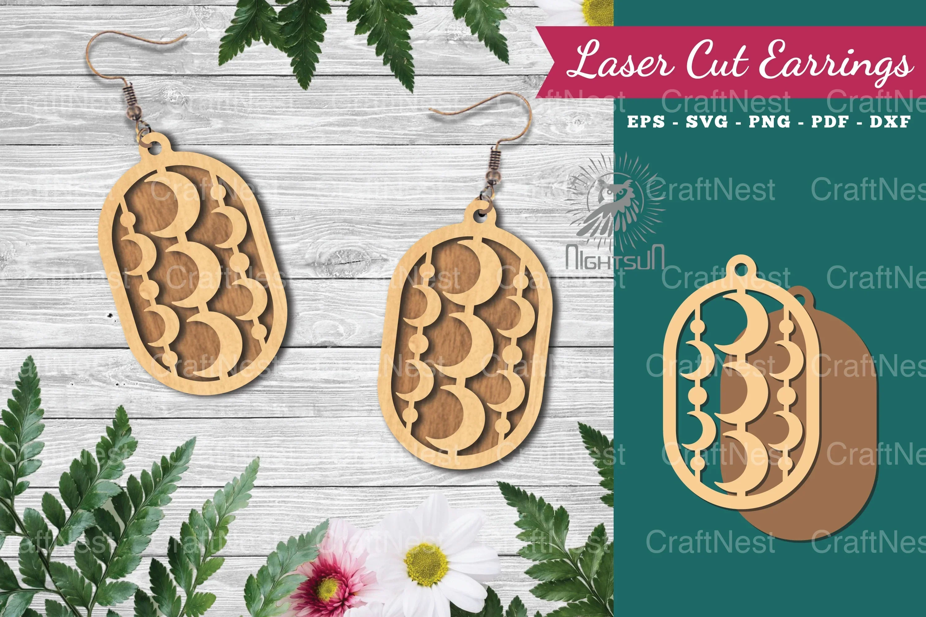 Moon Laser Cut Earrings - Jewelry Design Template