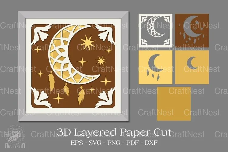 Moon Mandala 3D Layered Papercut Clipart Bundle