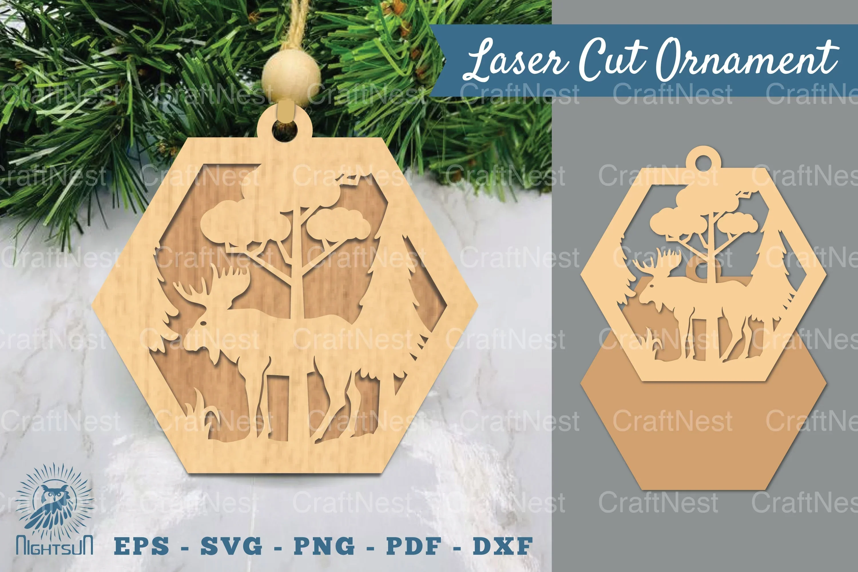 Moose in Forest Laser Cut Ornament Clipart Bundle