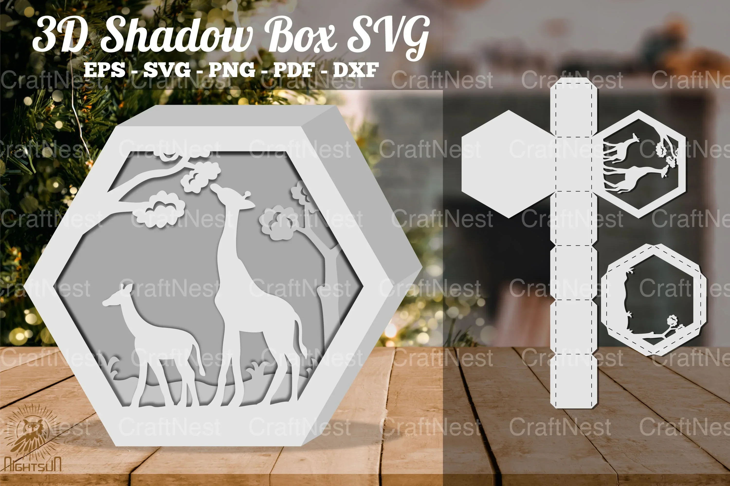 Mother and Child Giraffe 3D Shadow Box Clipart Bundle