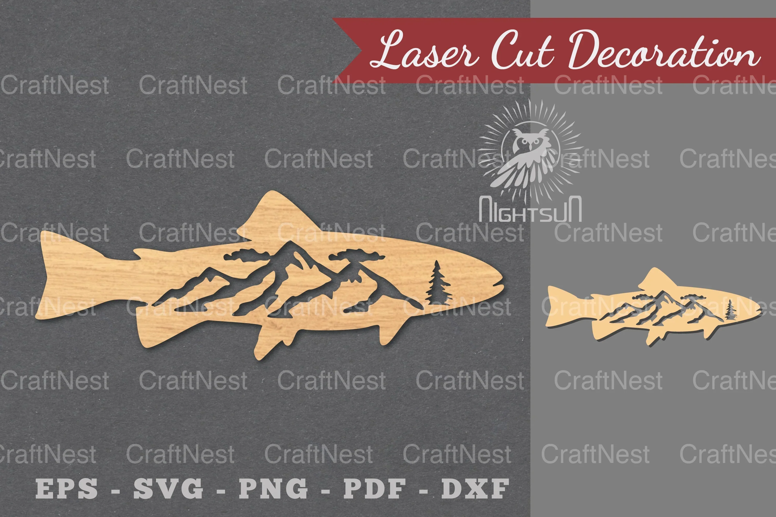 Mountain Fish Laser Cut Decoration Clipart Bundle