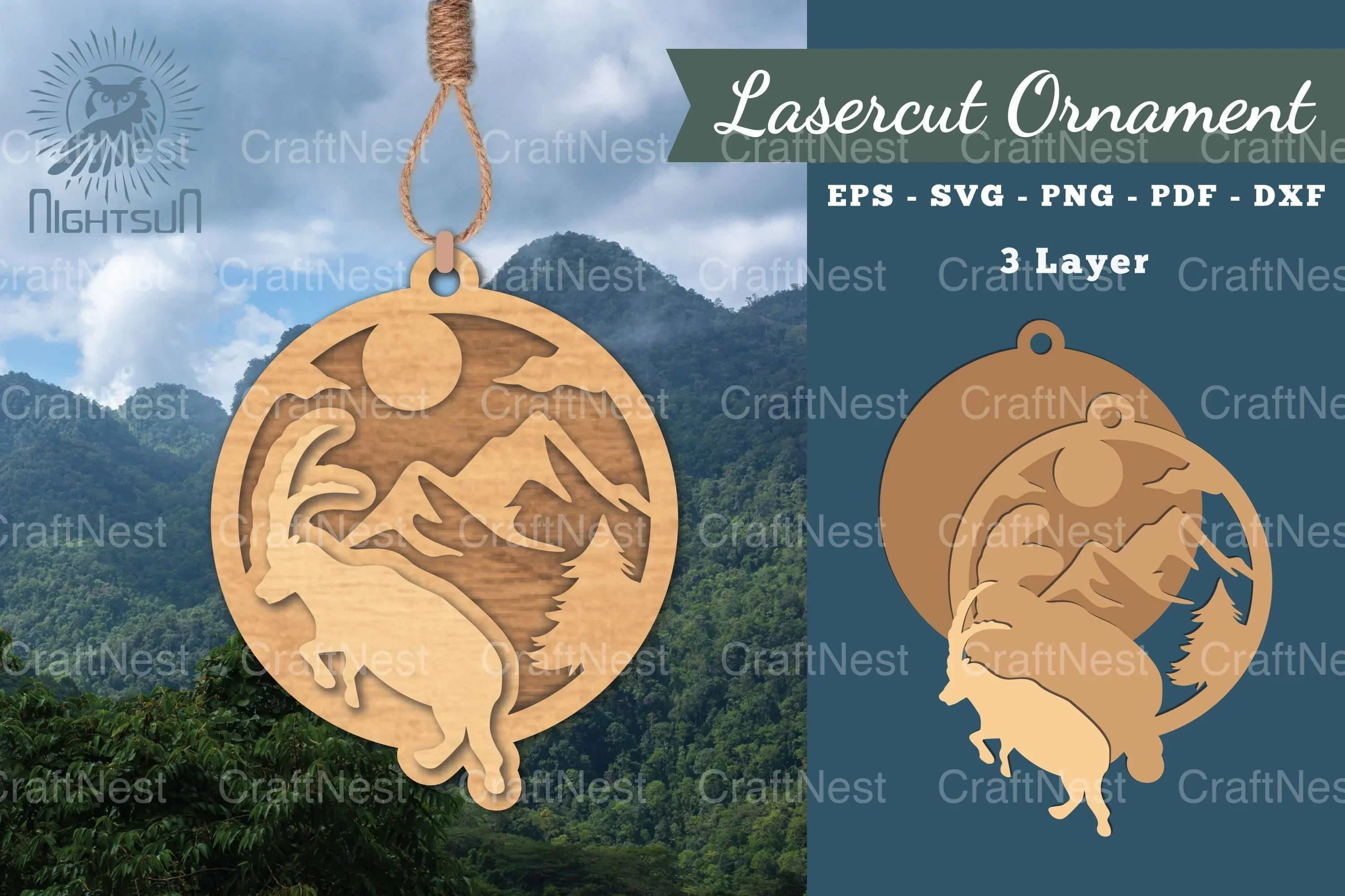 Mountain Goat Laser Cut Ornament Clipart Bundle