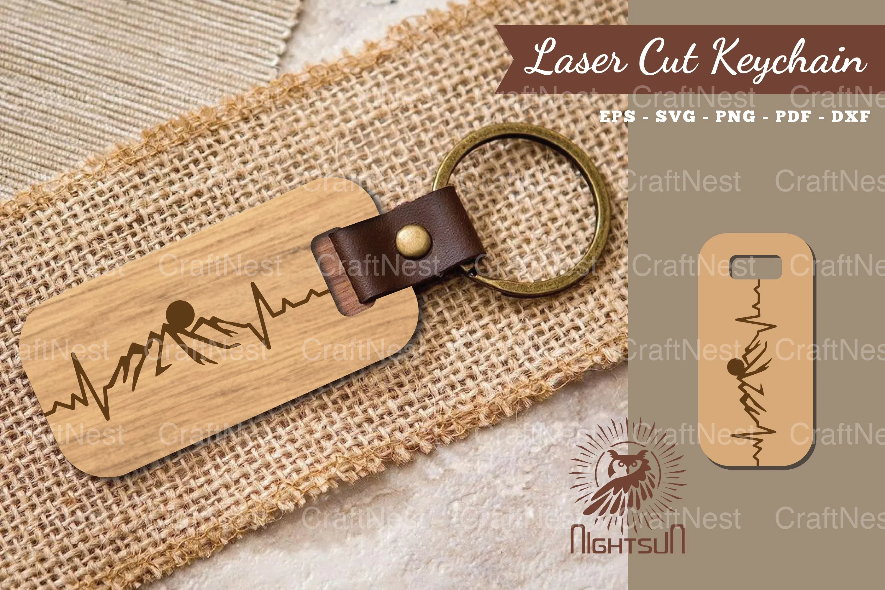 Mountain Heartbeat Laser Cut Keychain Design Bundle