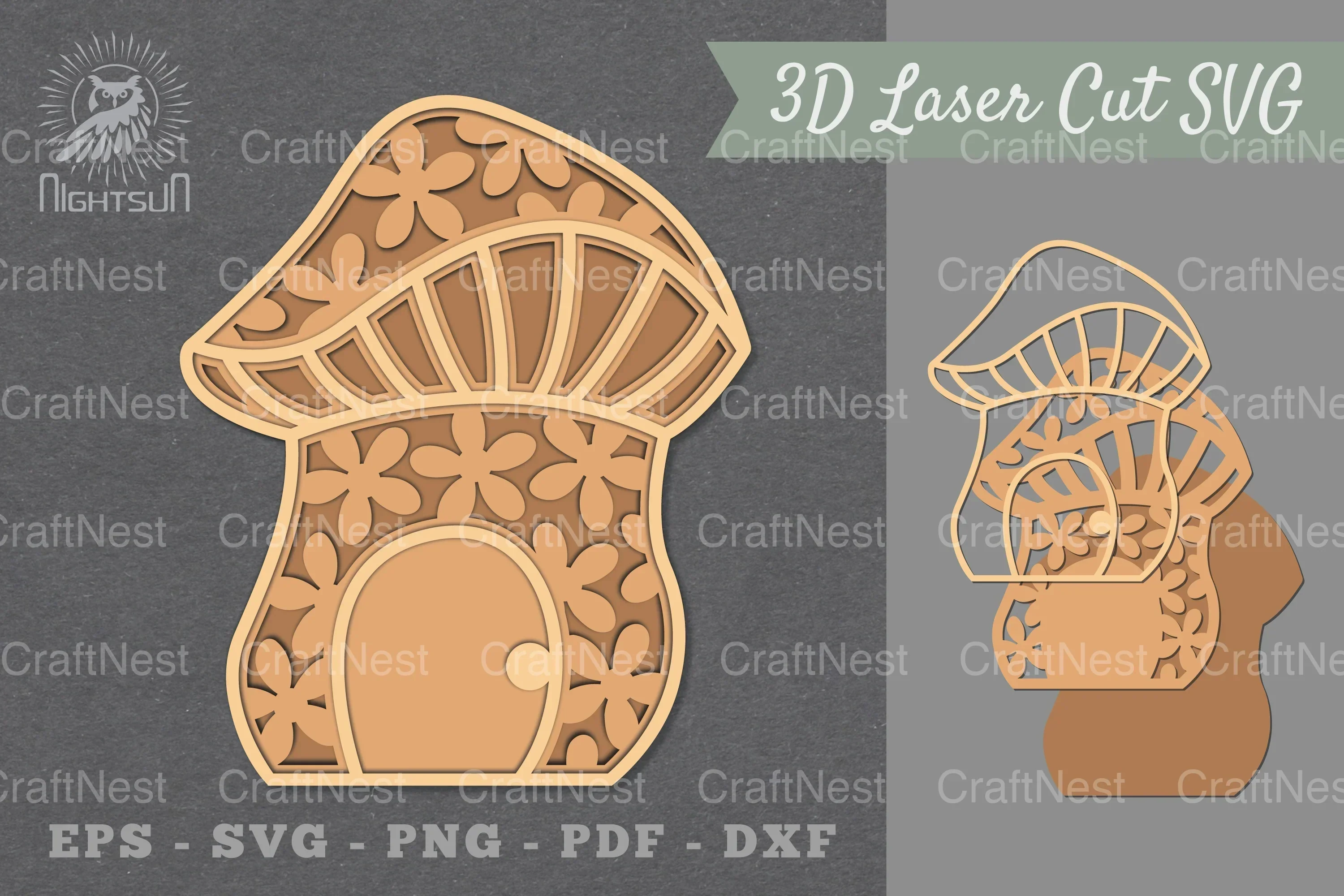 Mushroom House Flowers Lasercut Decoration Clipart Bundle