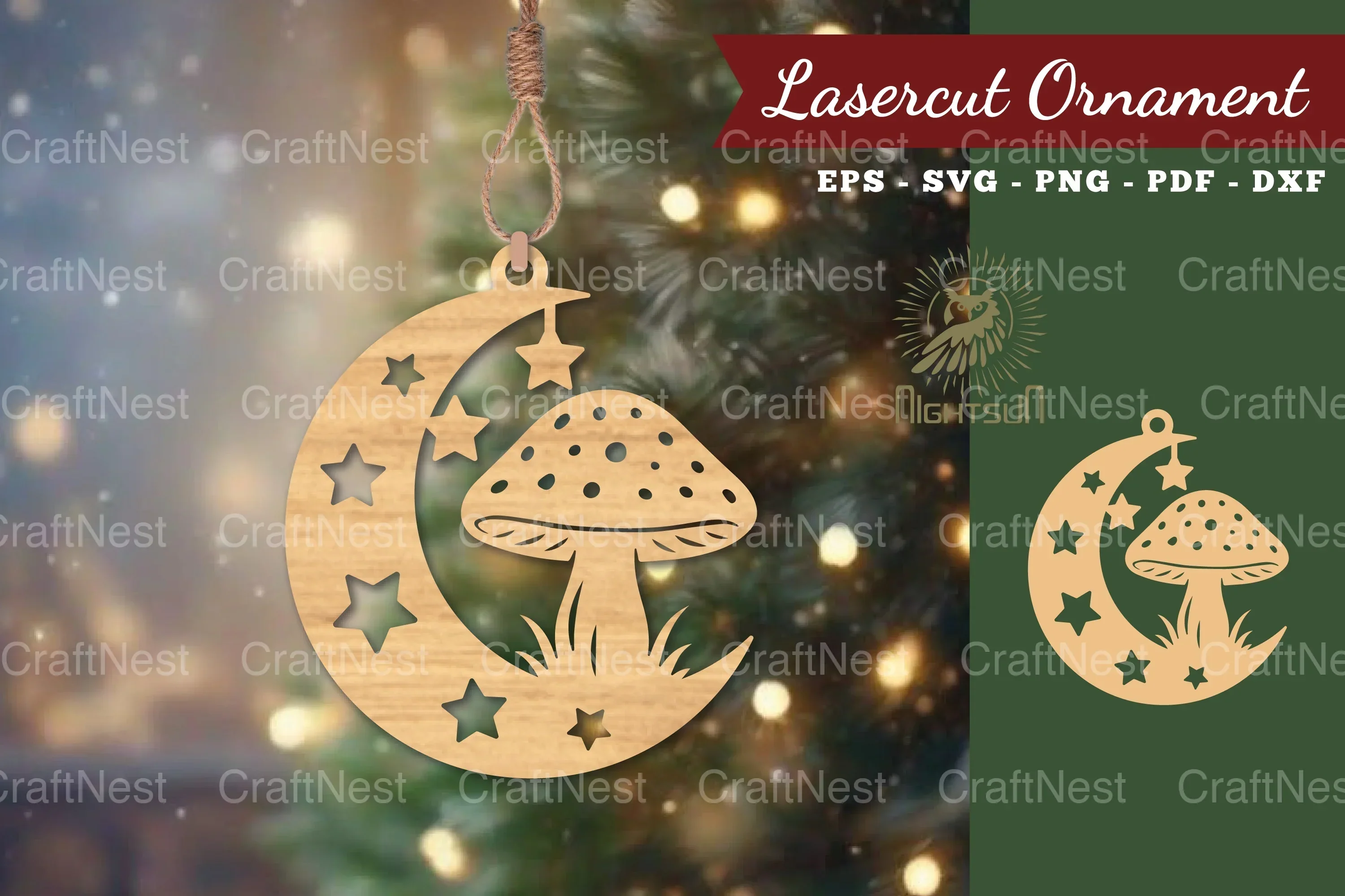 Mushroom in Moon Laser Cut Ornament Clipart Bundle