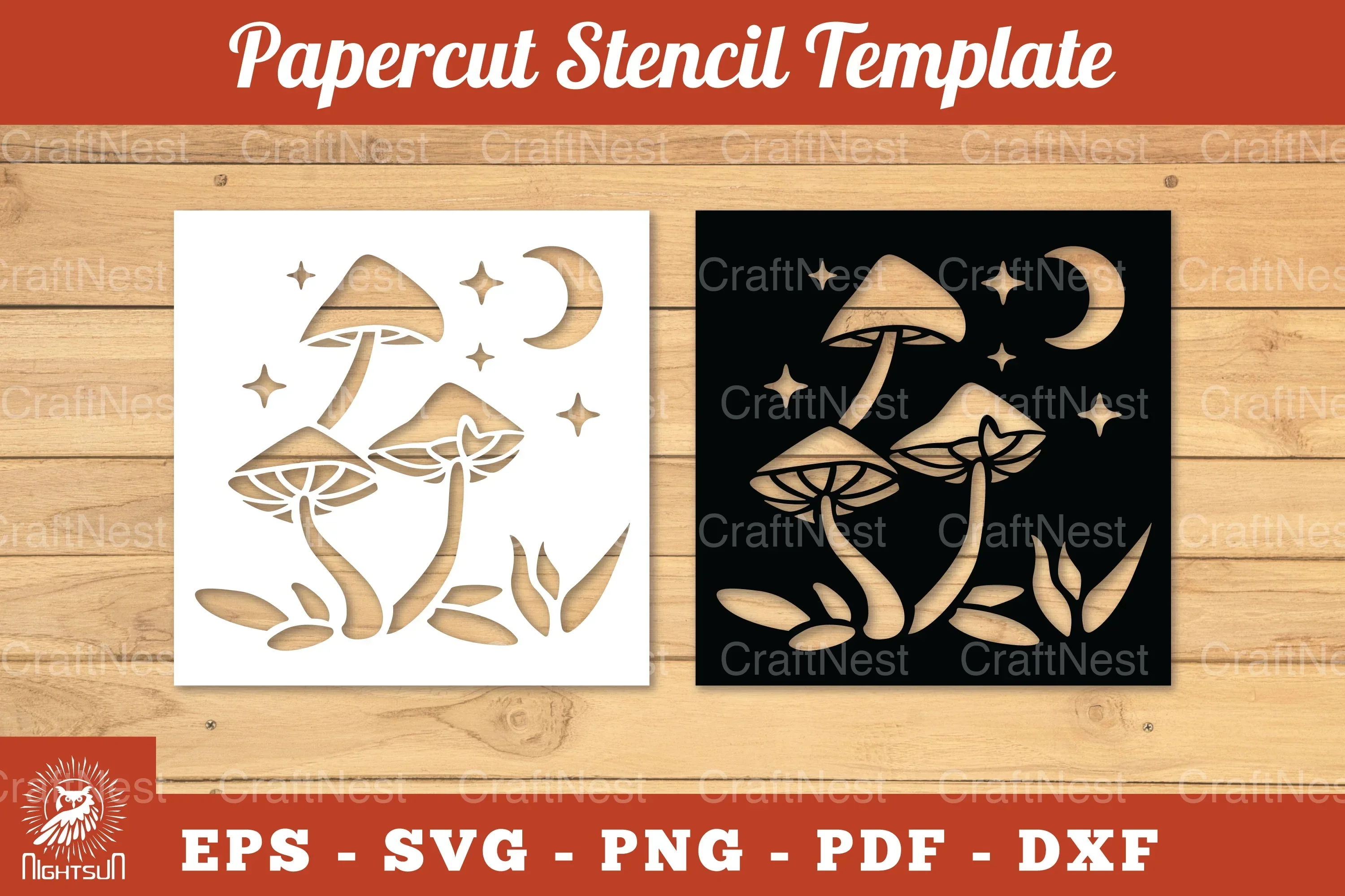 Mushroom Papercut Stencil Clipart Bundle