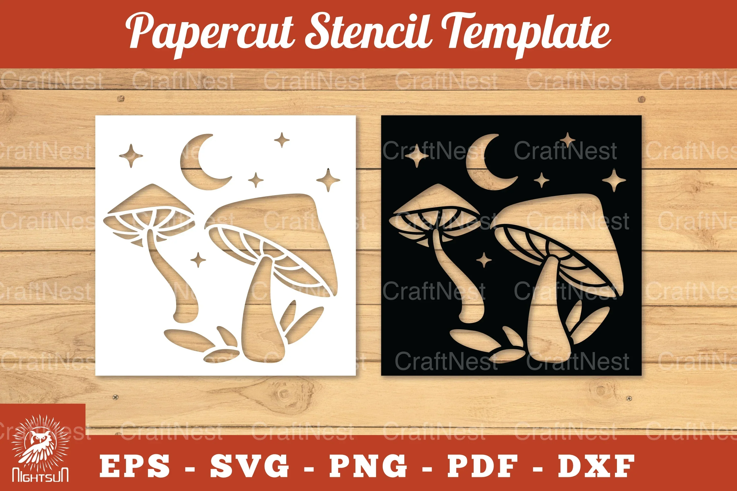 Mushroom Papercut Stencil Clipart Bundle