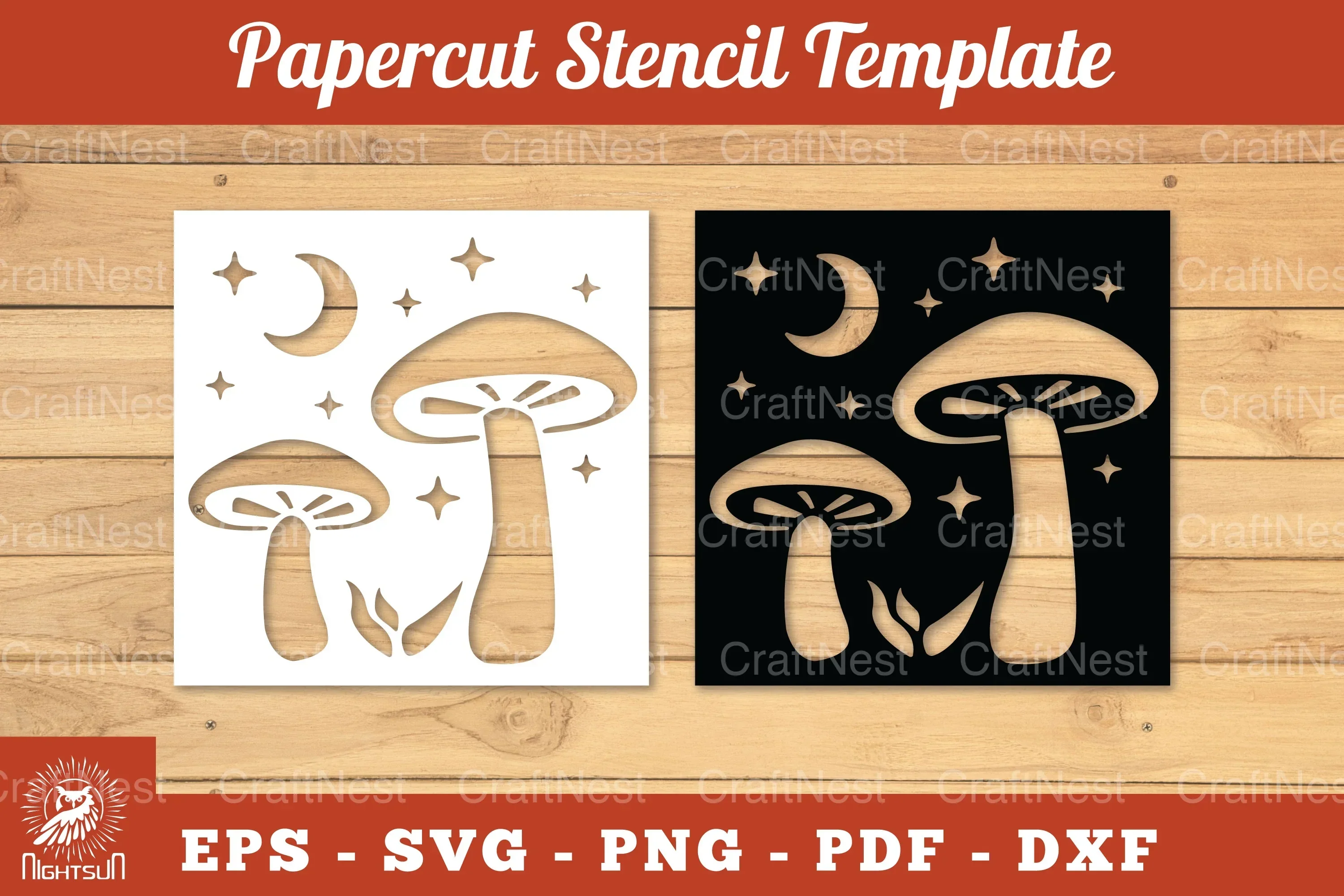 Mushroom Papercut Stencil Clipart Bundle