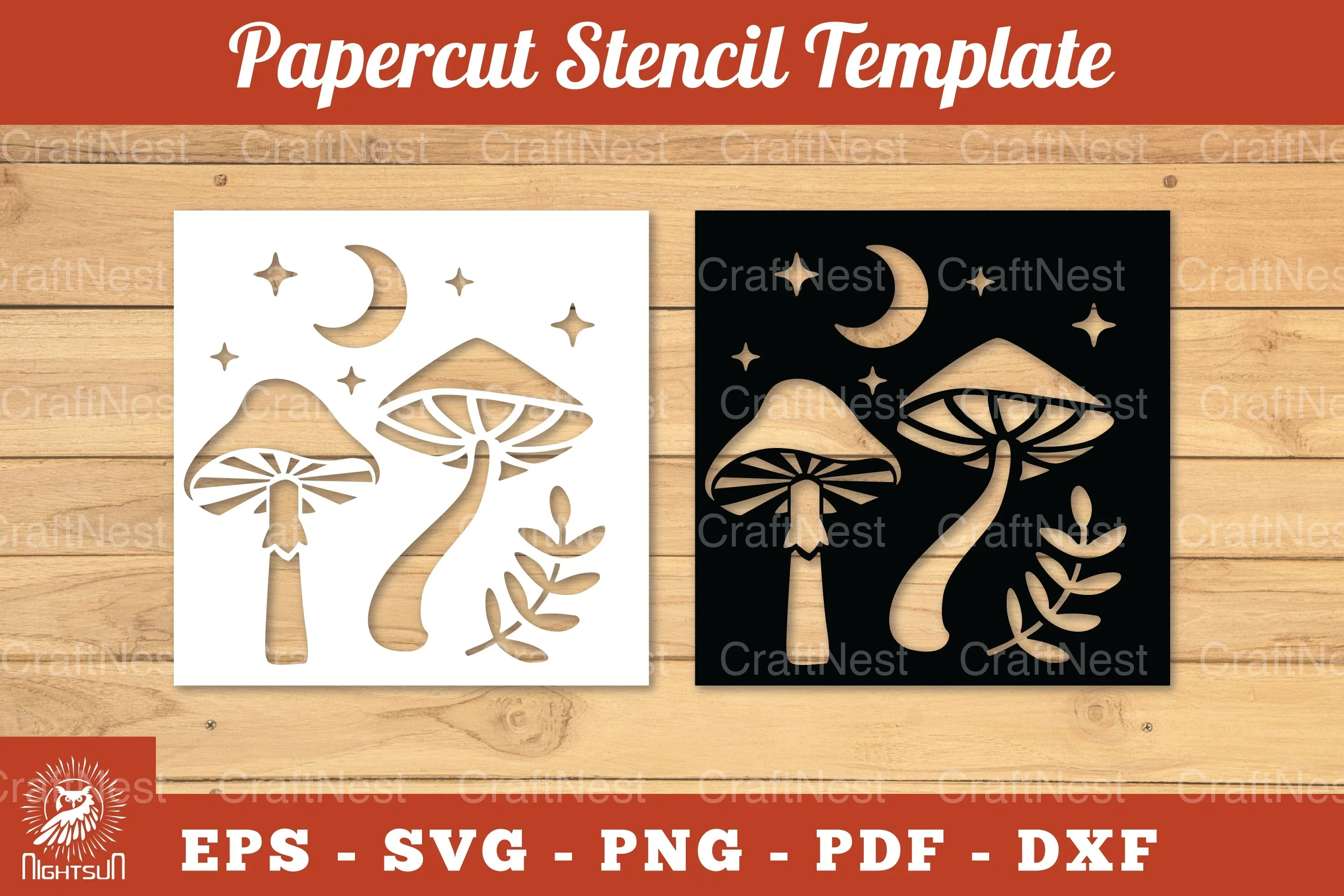 Mushroom Papercut Stencil Clipart Bundle