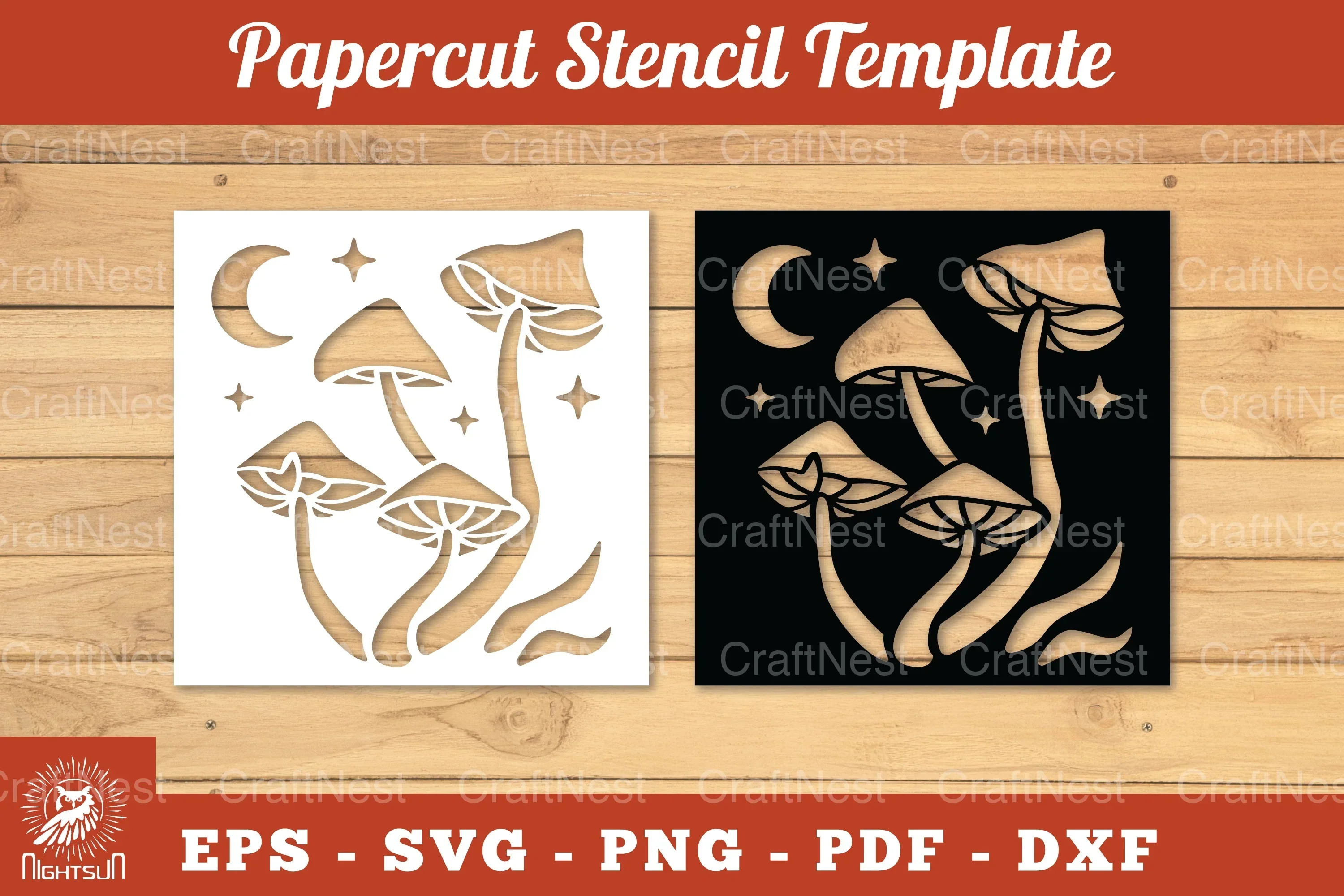 Mushroom Papercut Stencil Clipart Bundle