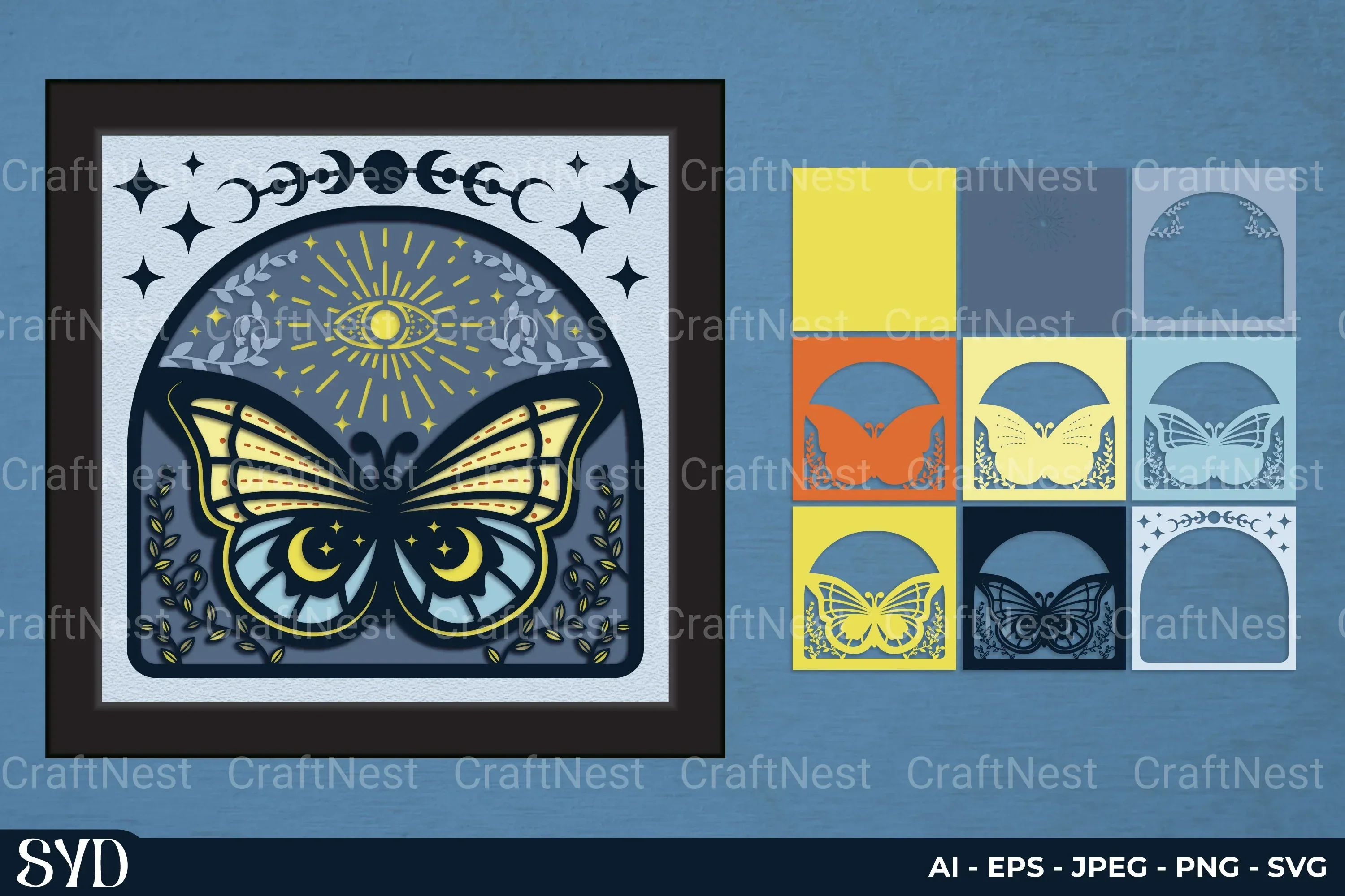 Mystical Butterfly 3D Layered Papercut Clipart Bundle