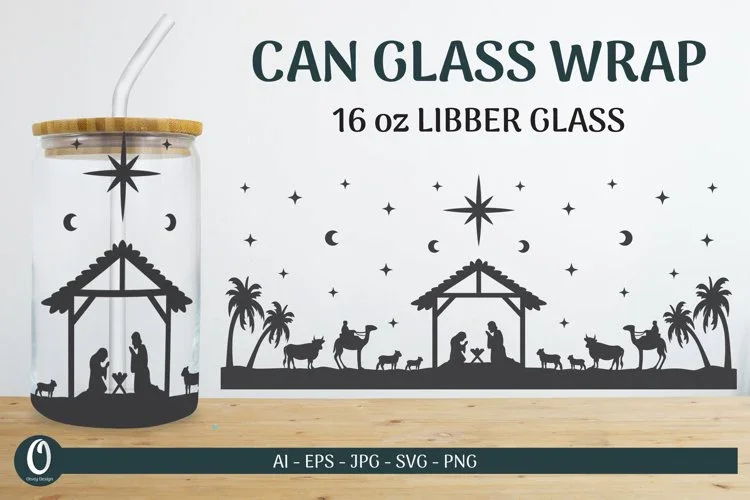 Nativity Scene 16 oz Libbey Beer Glass Can Wrap SVG Bundle