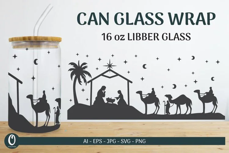 Nativity Scene 16 oz Libbey Beer Glass Can Wrap SVG Bundle