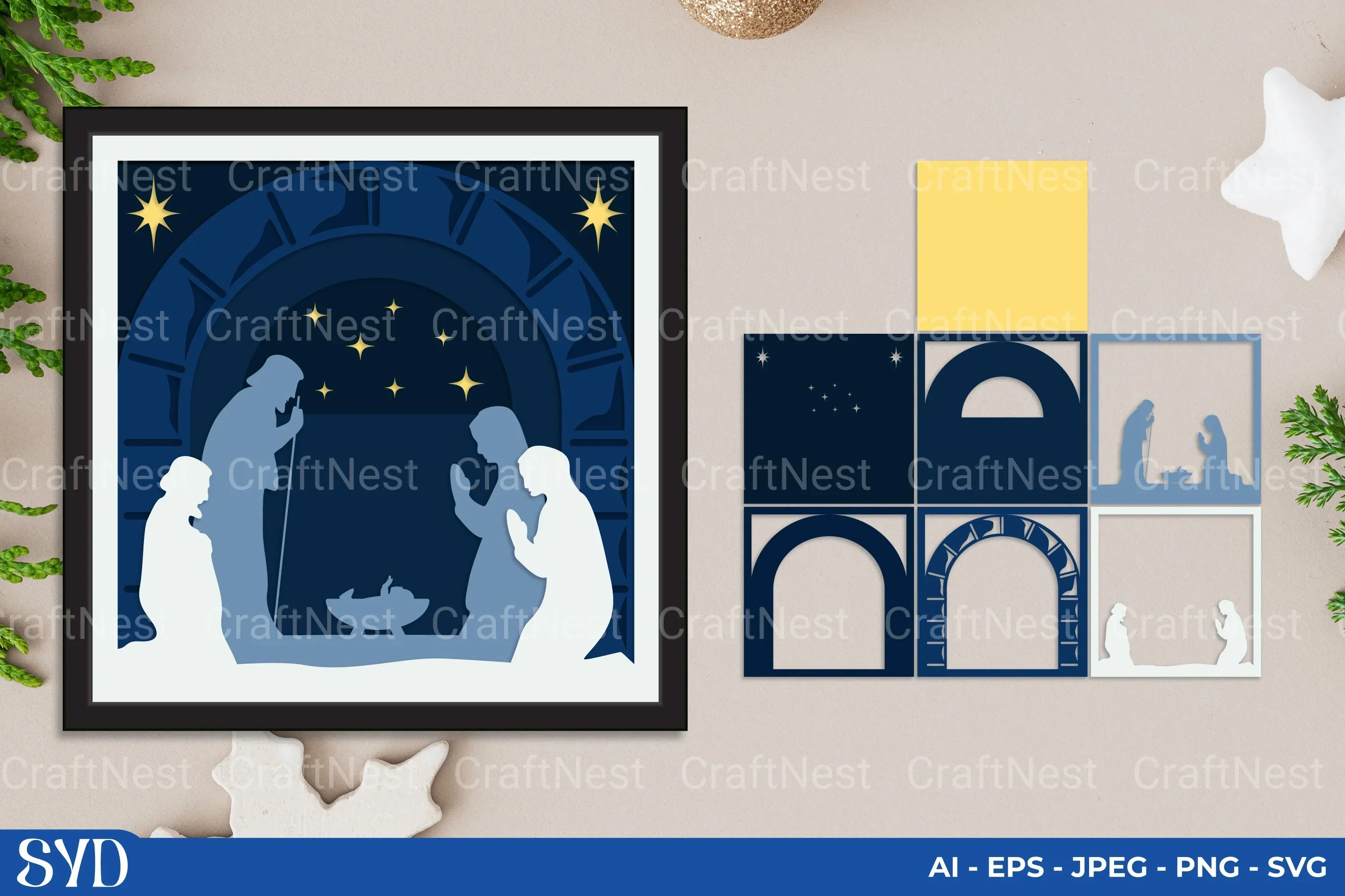Nativity Scene 3D Layered Papercut SVG Bundle