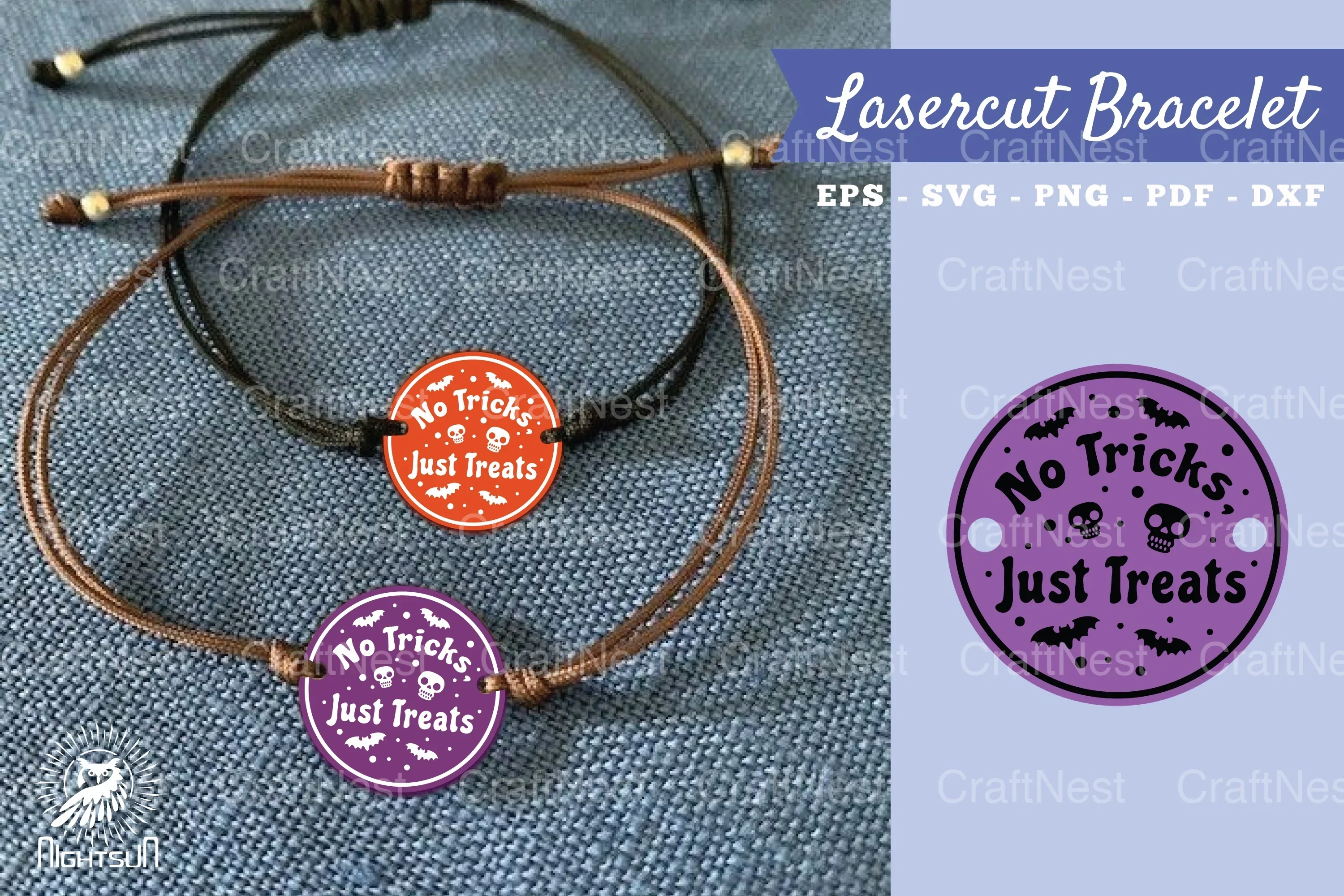 No Tricks Just Treats Laser Cut Bracelet Design Bundle