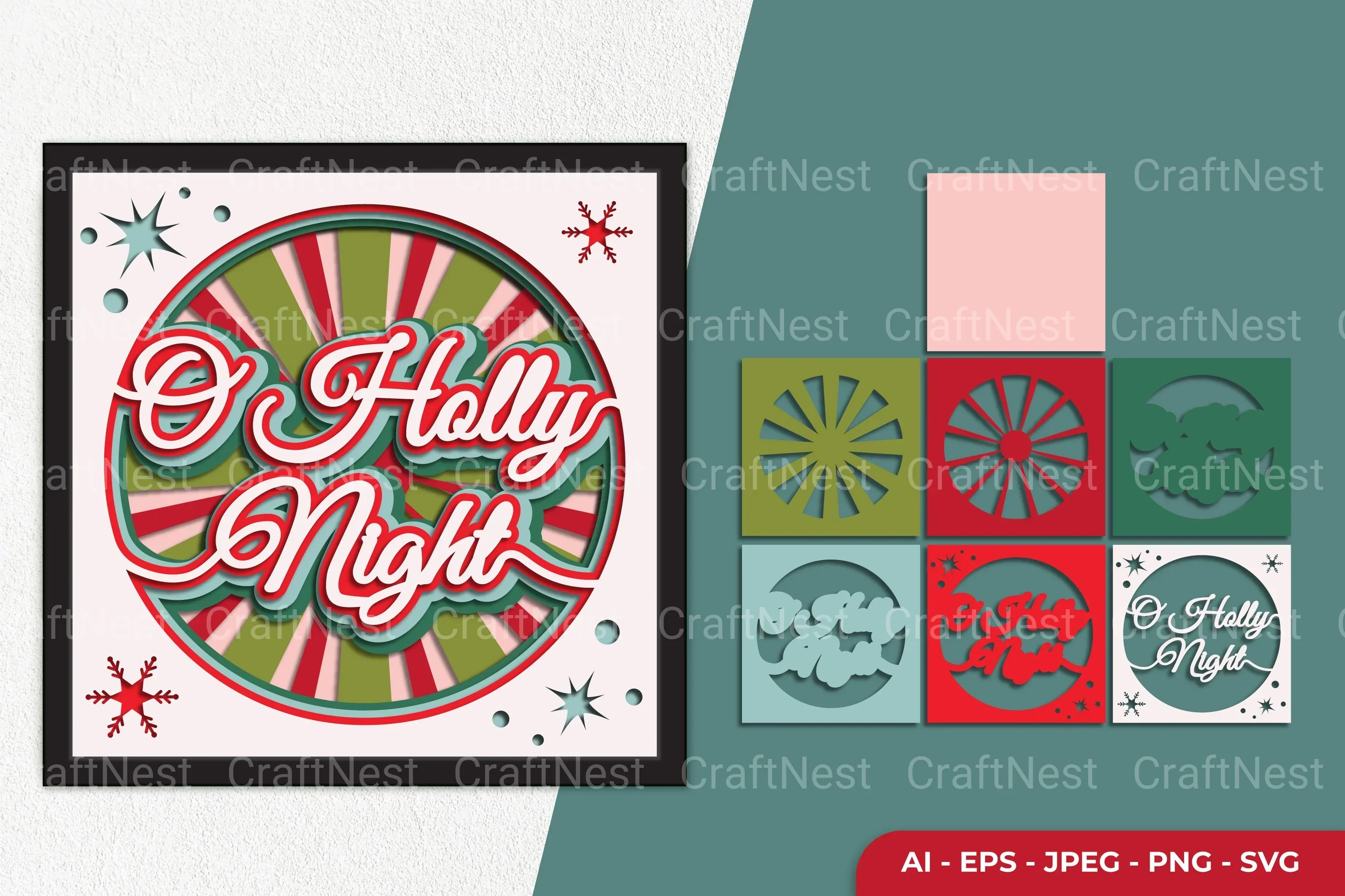 O Holy Night Retro Style Layered Papercut SVG Bundle