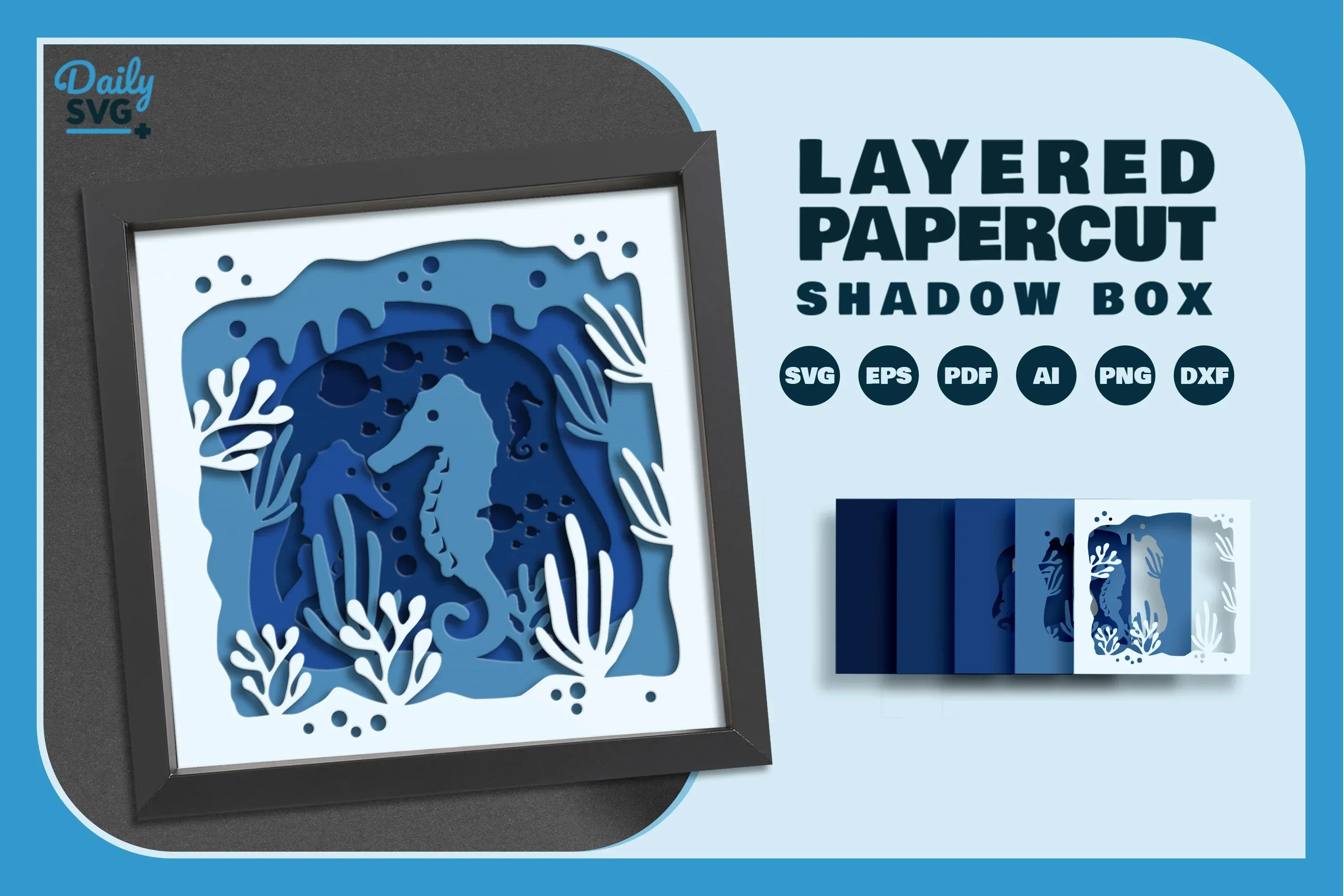Ocean Seahorse Papercut SVG Bundle - Image 2