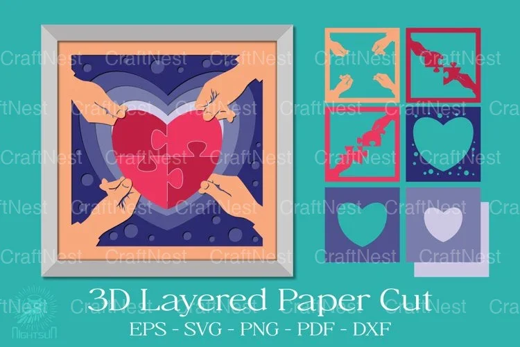 One Heart 3D Layered Papercut Design Bundle