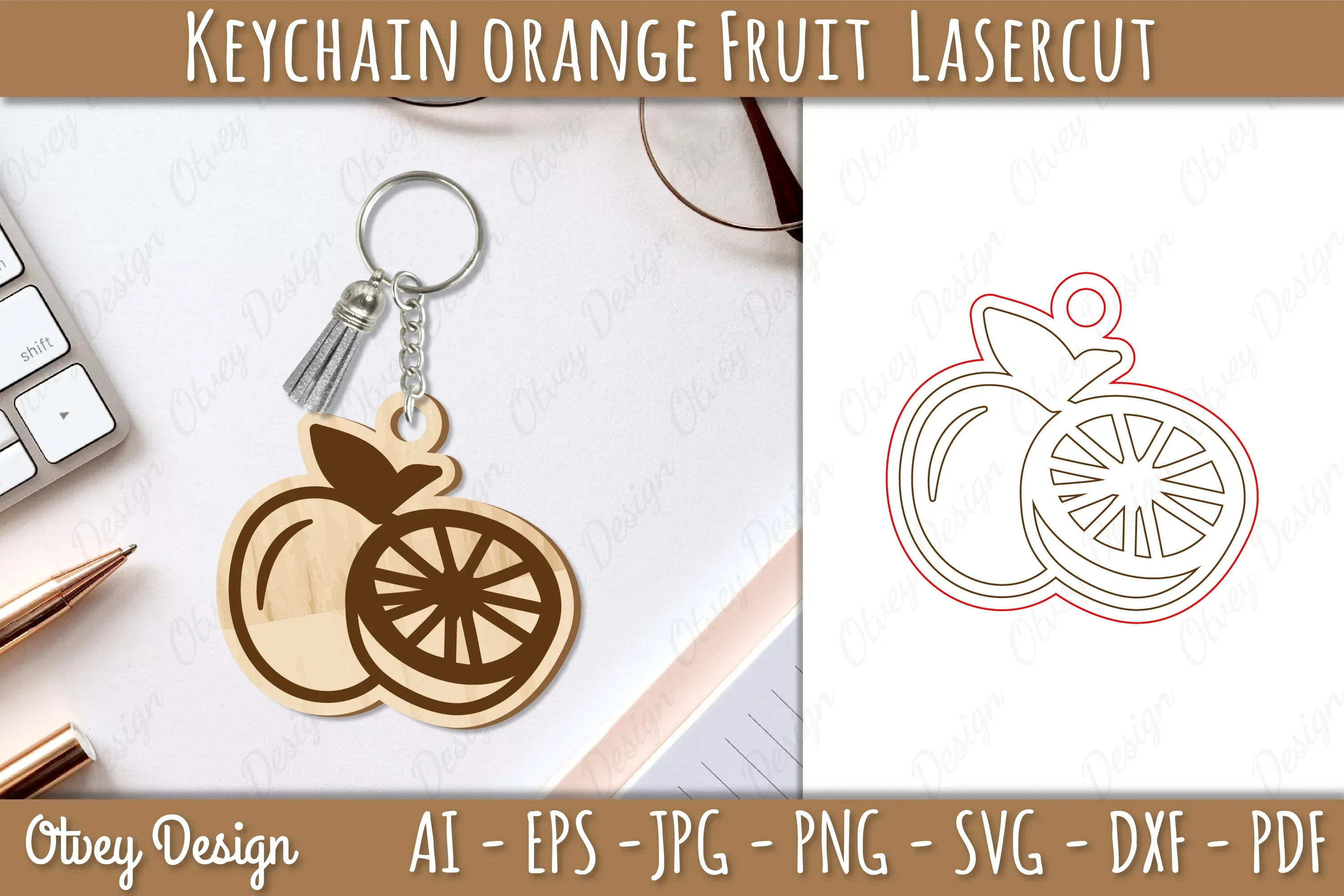 Orange Fruit Keychain Lasercut SVG Bundle