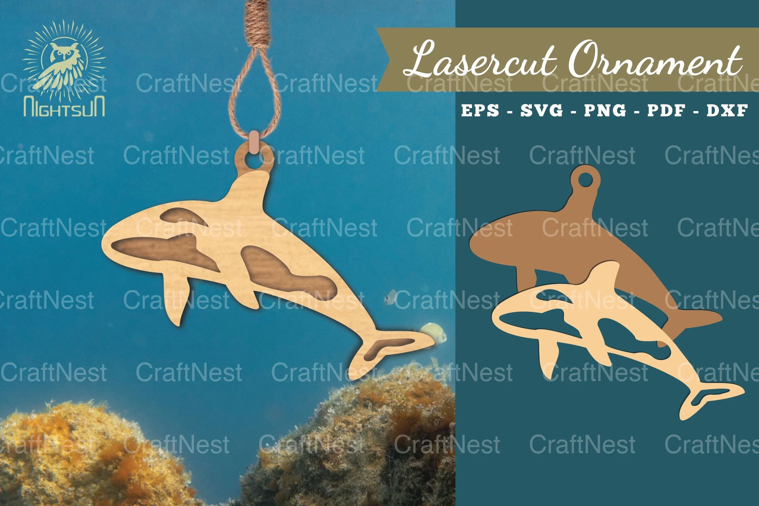 Orca Whale Laser Cut Ornament Clipart Bundle
