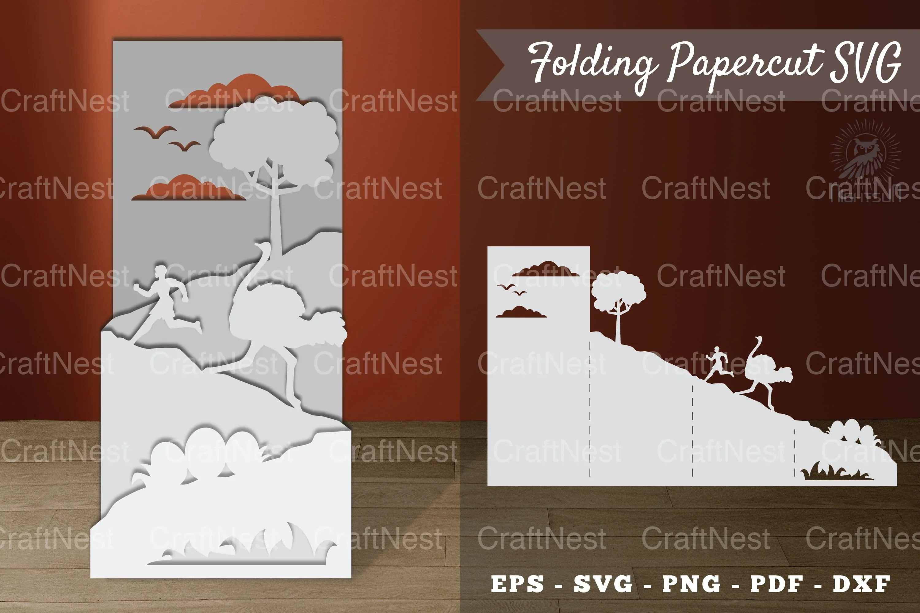 Ostrich Folding Papercut Clipart Bundle